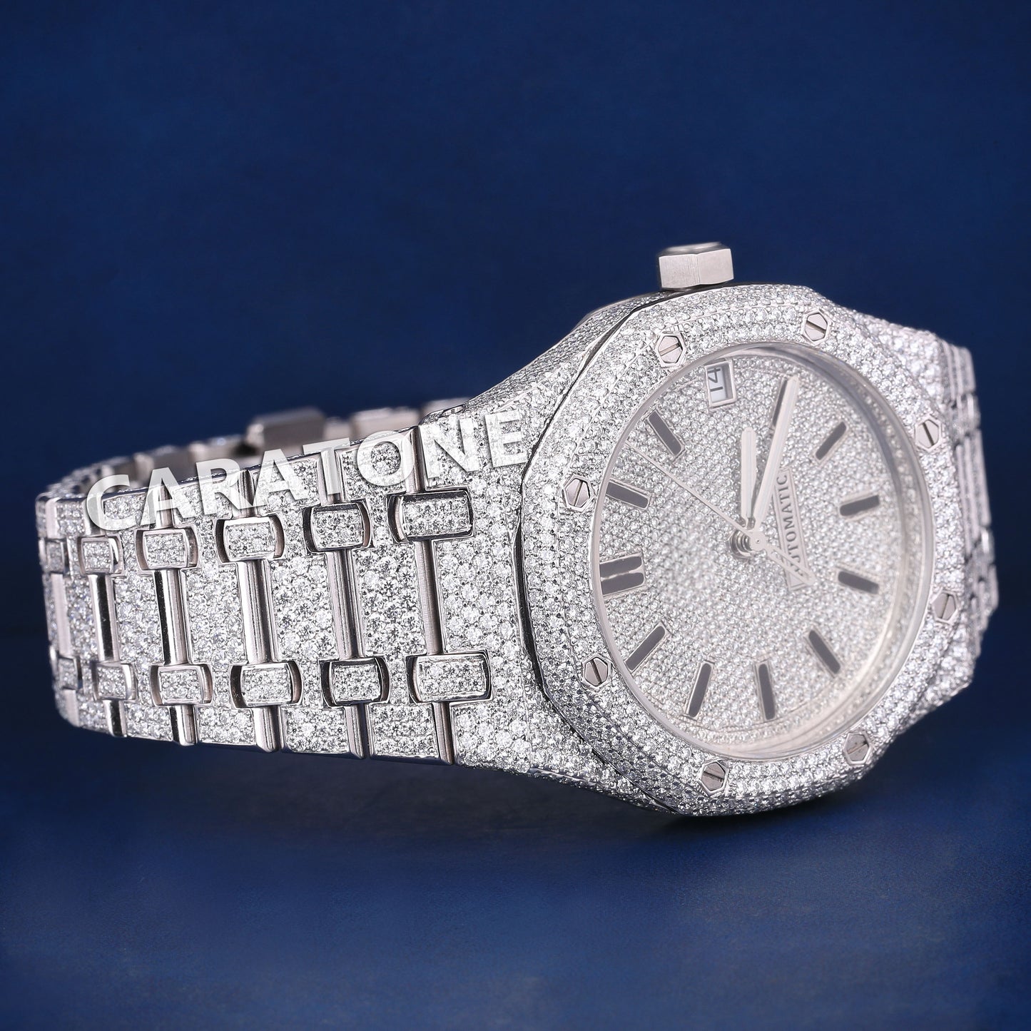 Hip hop full iced out branded watch with white tone and diamond tester passed