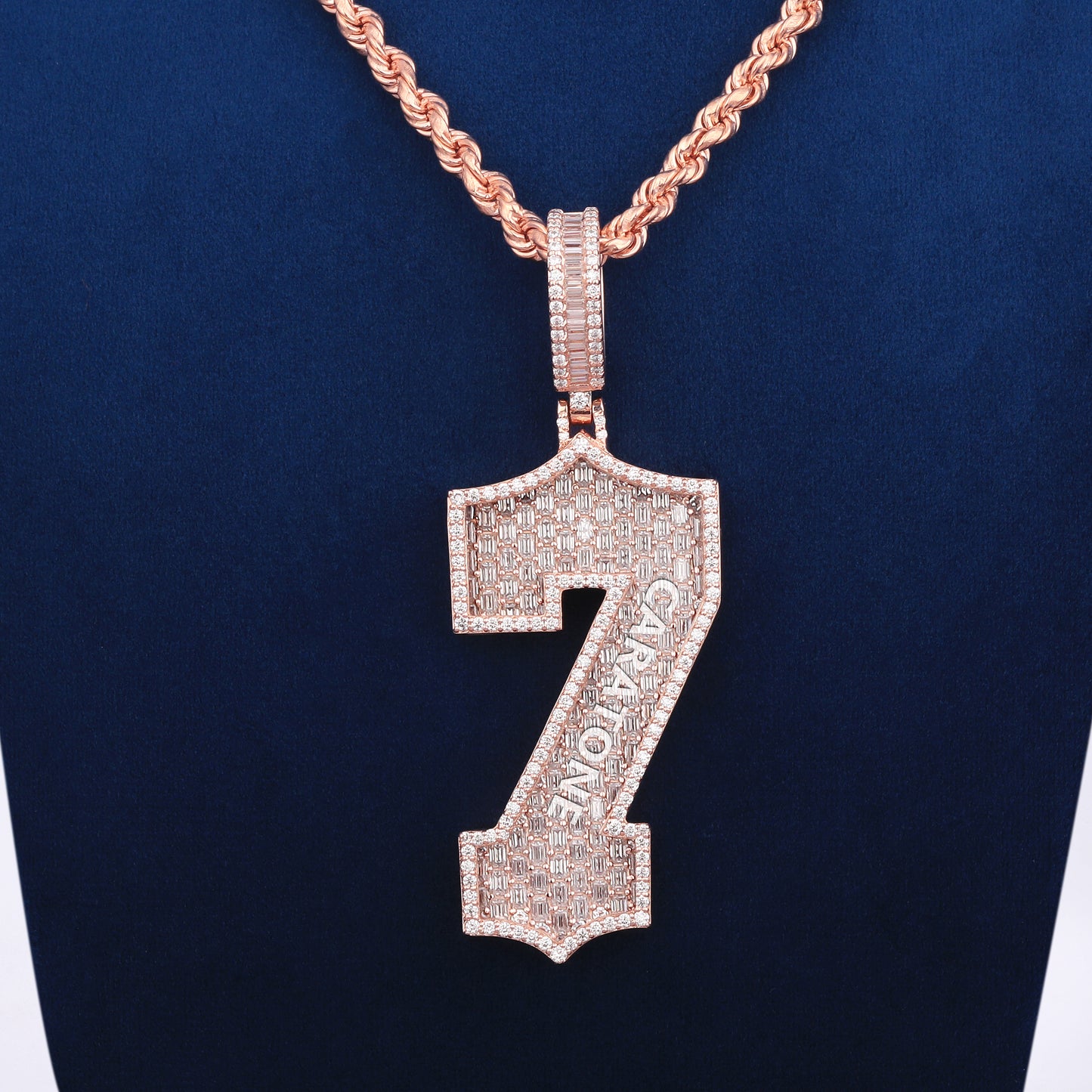 7 Number Design Pendant With Rope Chain 14KT Gold With Lab Diamond