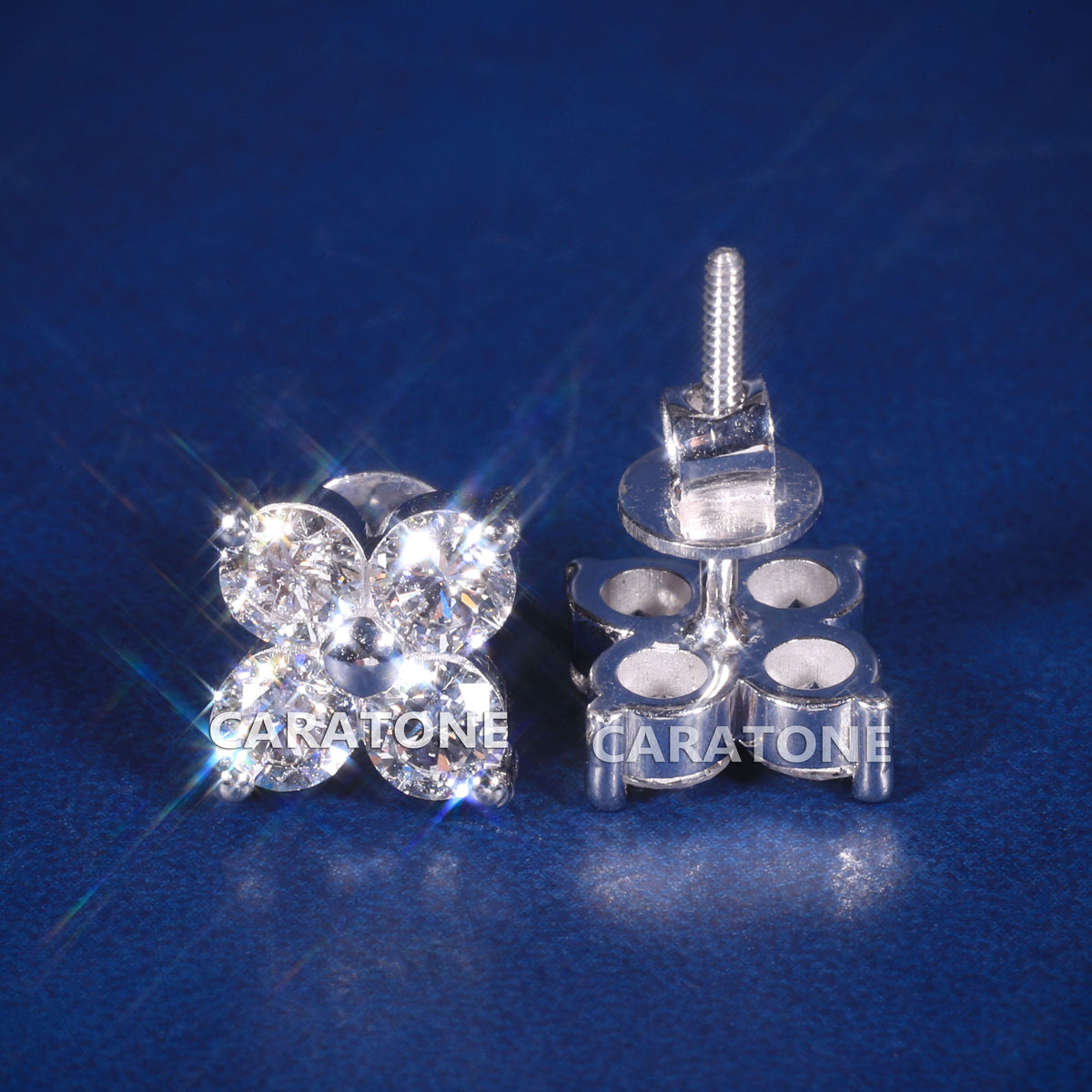 Custom Four Stone Diamond Flower Stud Earrings for Men & Women