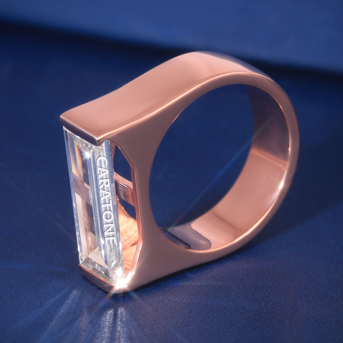 Baguette Solitaire Ring Horizontal Lab Grown Diamond Engagement Ring for Men Fully Rose Gold Iced Out Custom Unique Wedding Rings
