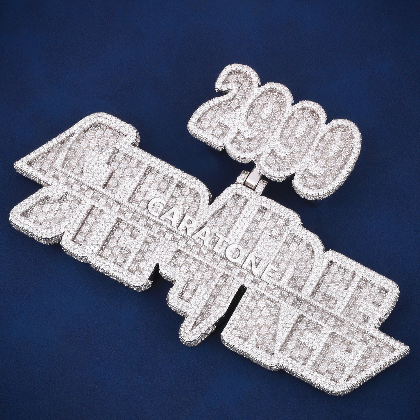 Baguette diamond fully white tone 925 silver lab hip hop letter pendant