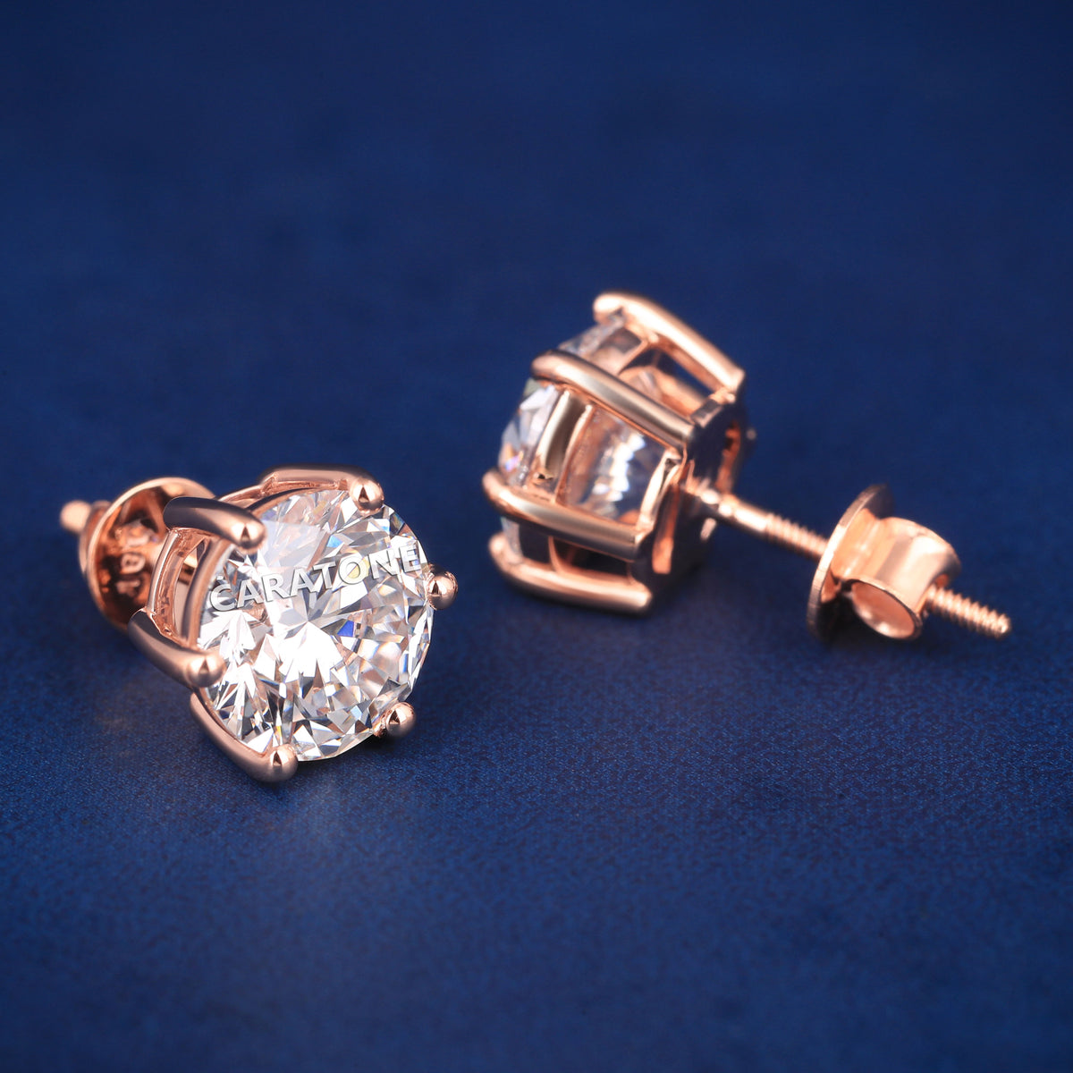 Elegant Rose Gold Solitaire Diamond Stud Earrings for  Women