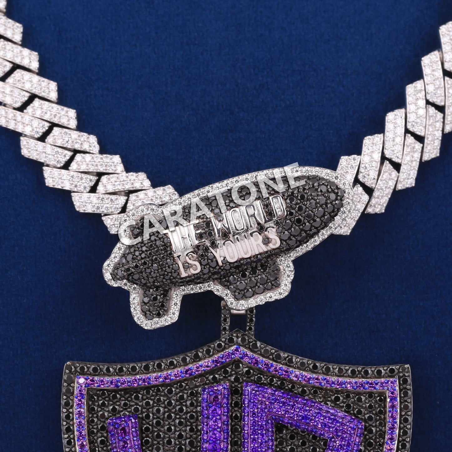 Unique Purple With Black Round Cut Lab Diamond Pendant With Chain