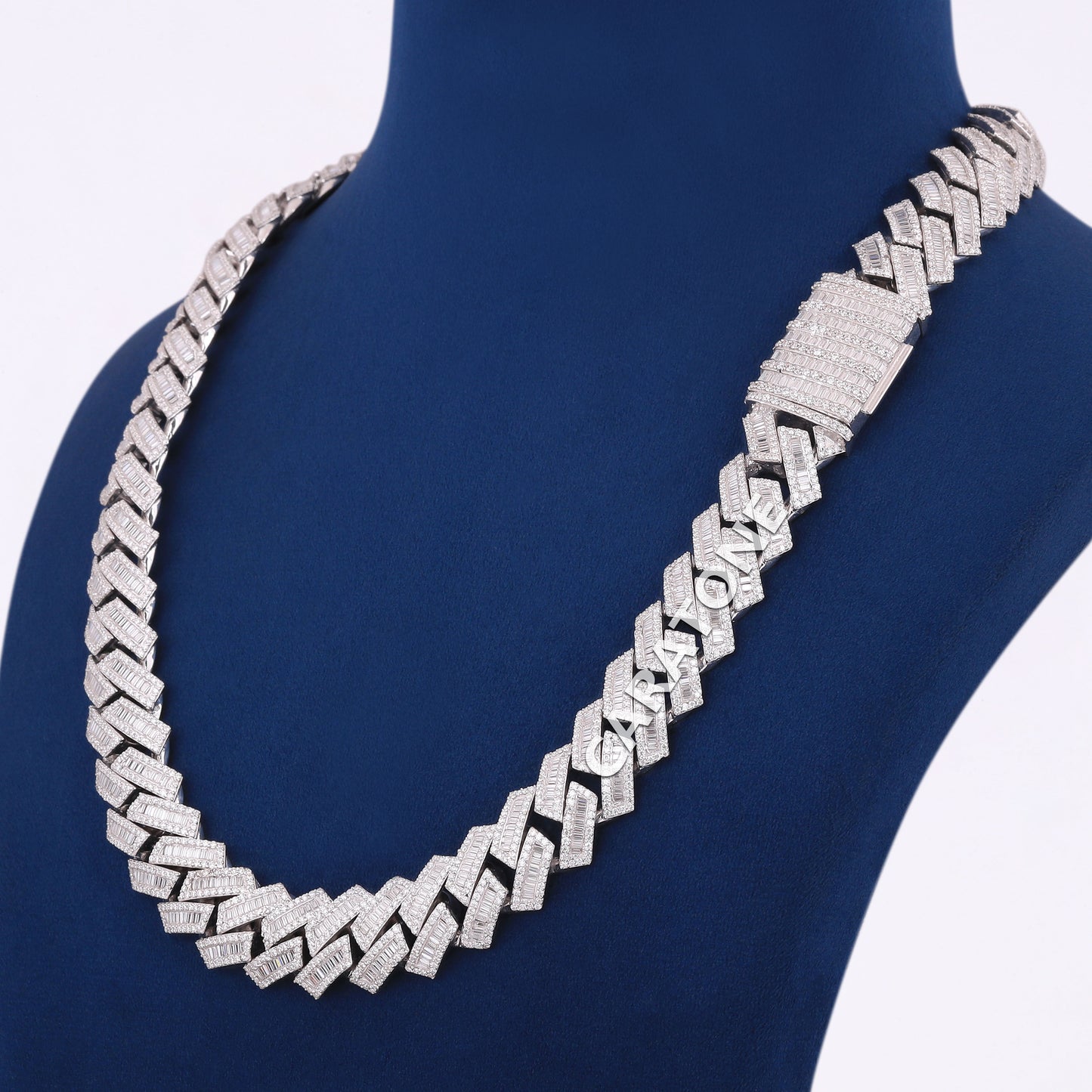 22 inch 18mm Cuban Link Silver Diamond Chain Iced Out Chains Real Diamonds Square White Gold Mens Necklace in Cuban Baguette Chain
