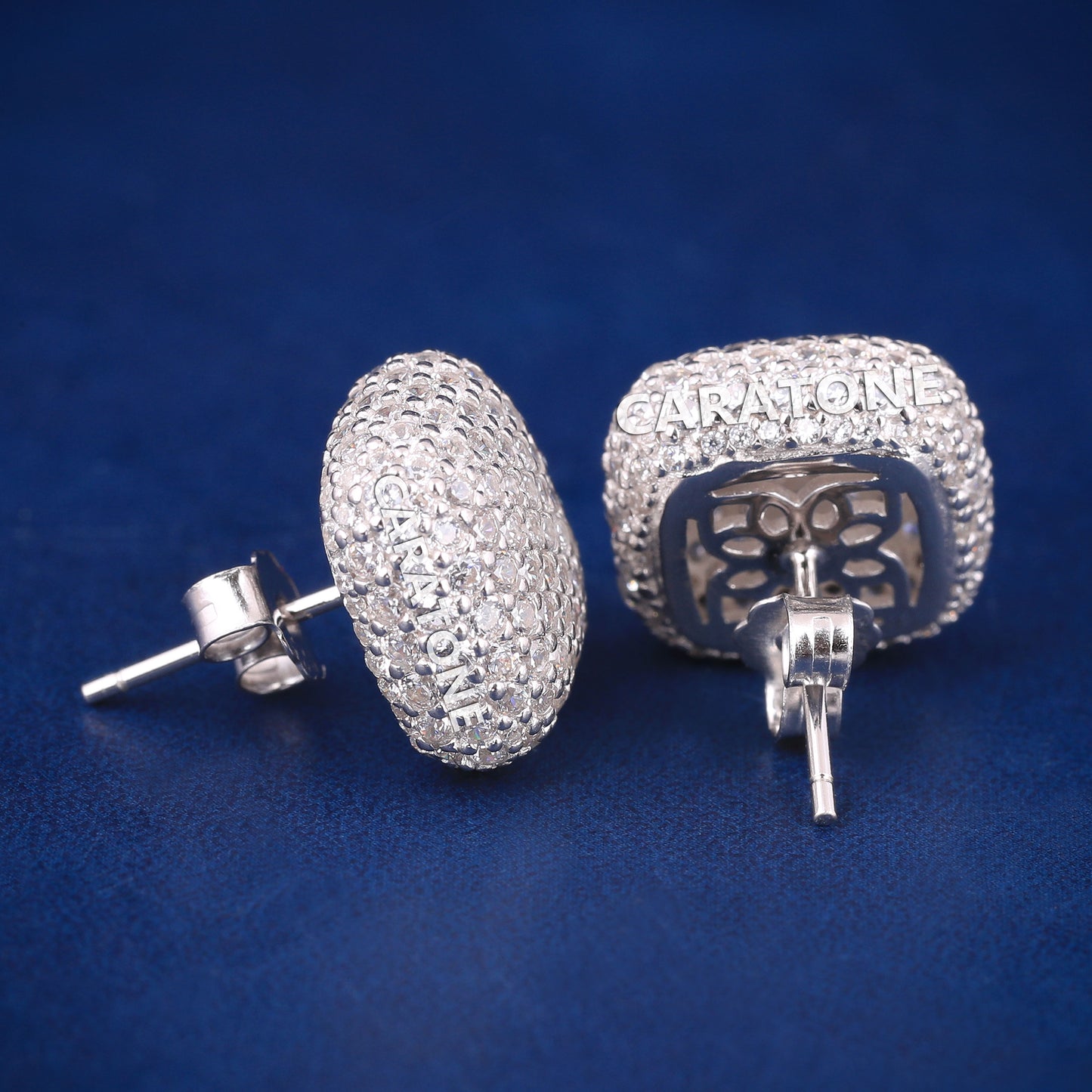 Fully Iced Out White Diamond Big Square Diamond Earrings in Customized Silver Square Stud Earrings
