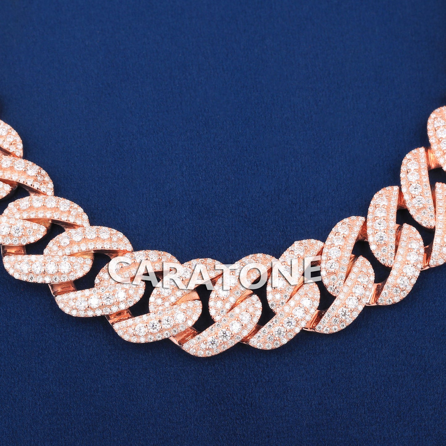 20 inch 18mm Fully Iced Out Rose Gold Miami Cuban Link Chain Necklace Mens