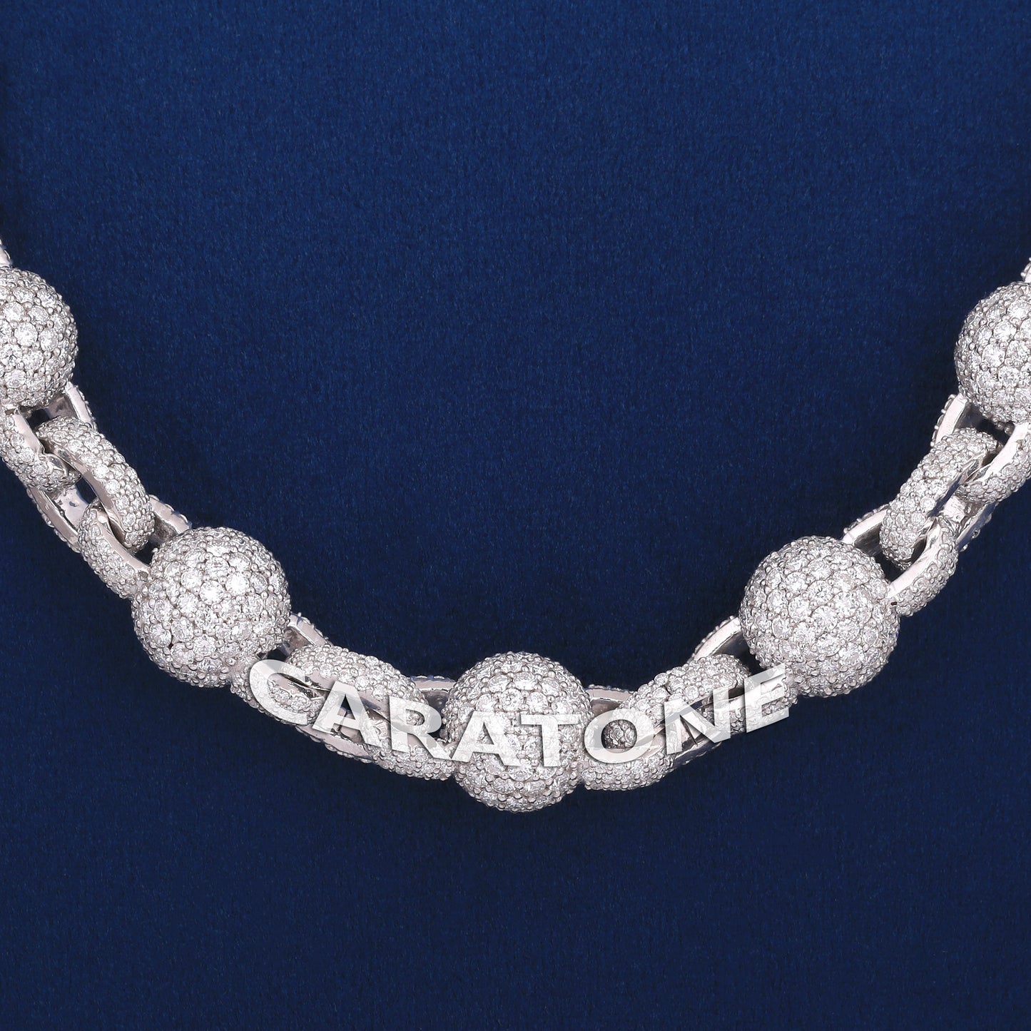 10.5MM Necklace Chain for Mens Womens Fully Iced Out Ball Link Beads VVS Diamond 925 Silver 22inch Miami Tennis Ball Chain Necklace