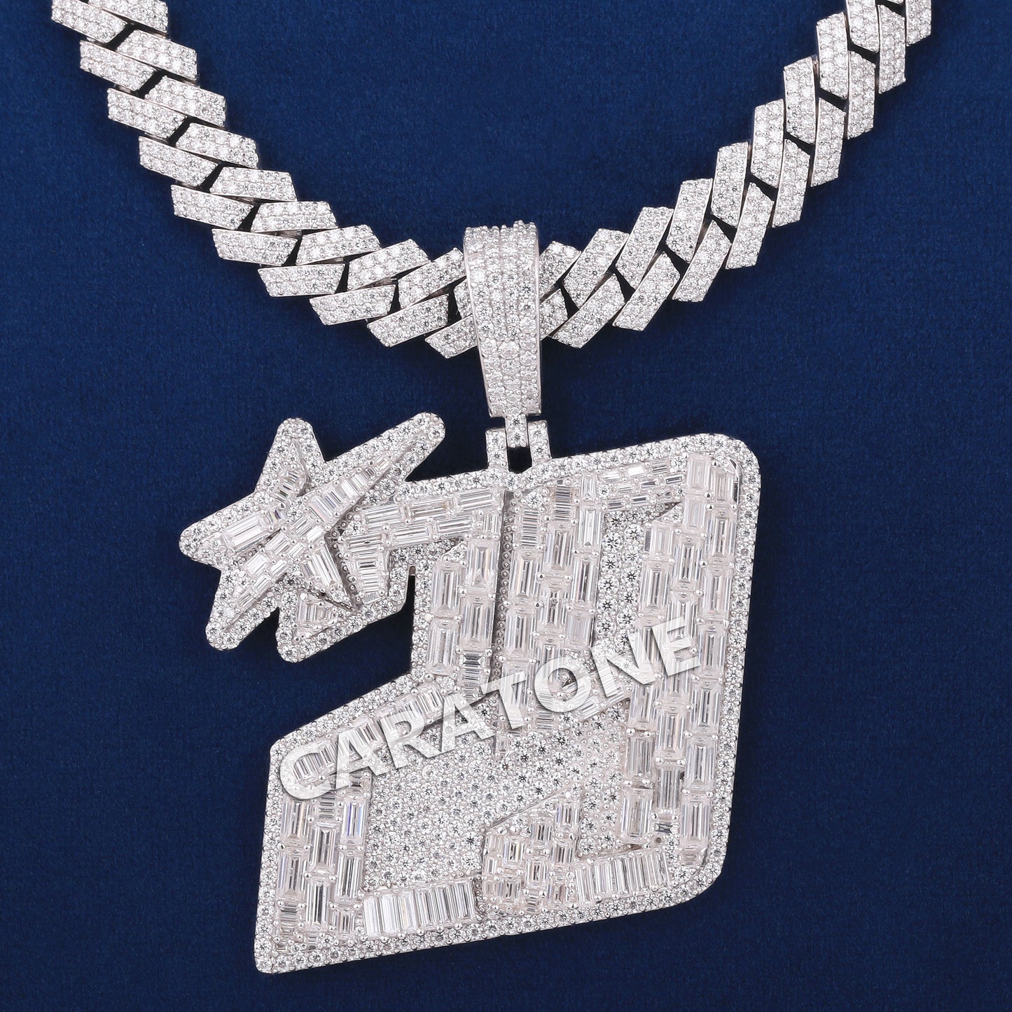 Numaric Design Pendant With Chain In 925 Sterling Silver With Lab Diamond