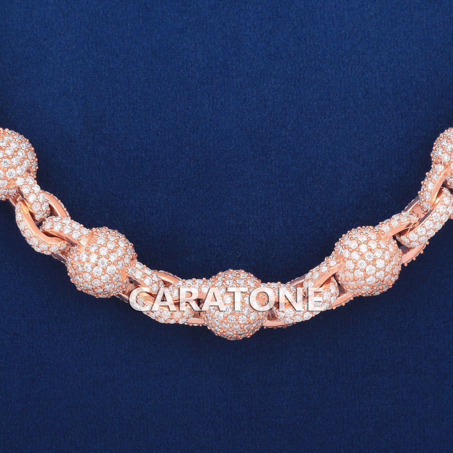 Mens 10mm Fully Rose Gold Ball Link Chain Necklace 22 inch Iced Ball Chain Beaded Gold Chain Necklace Rapper for Unisex
