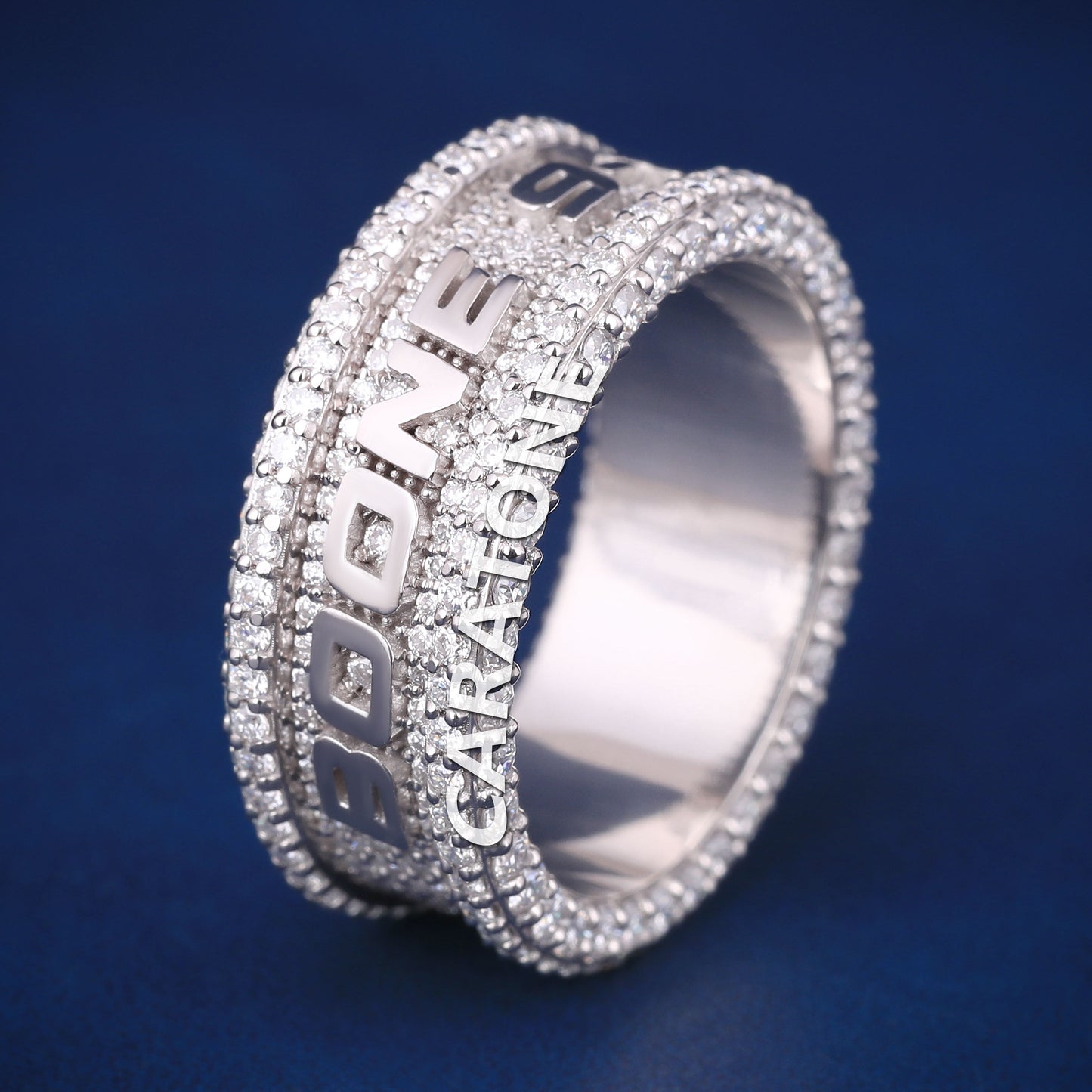 Custom Made HipHop Wedding Band Set with Silver 3ct Diamonds and Customized Name Letter Design