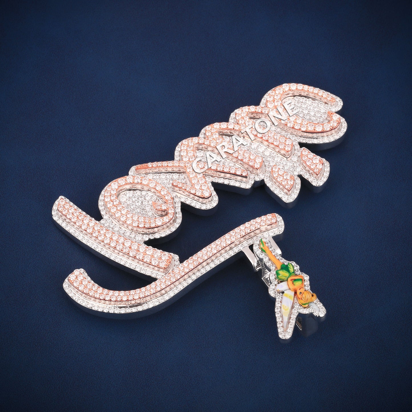 Hip hop letter custom bail 14KT two tone lab diamond pendant