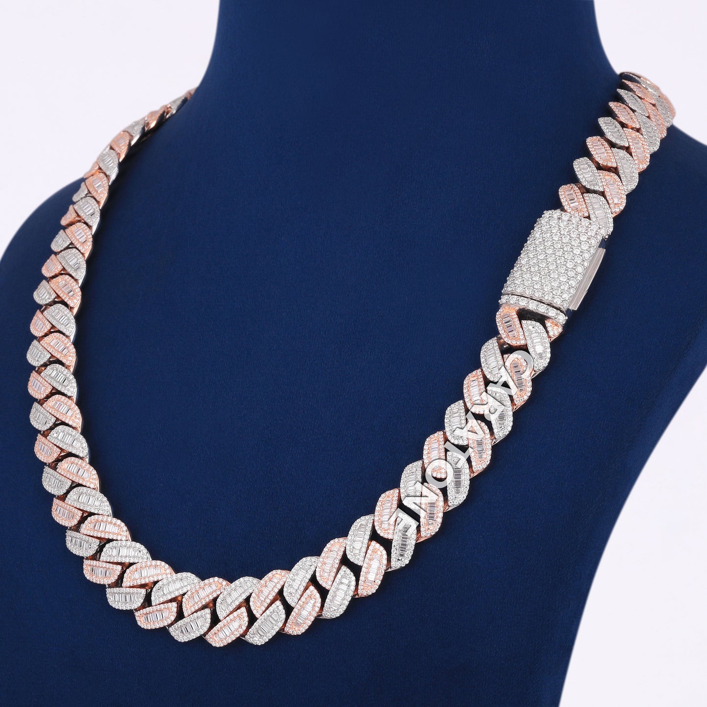 22 inch Diamond Cuban Necklace Two Tone 16mm Cuban Link Chain with Baguette Round Lab Diamond Necklace Mens Custom Miami Gold Cuban Link Chain