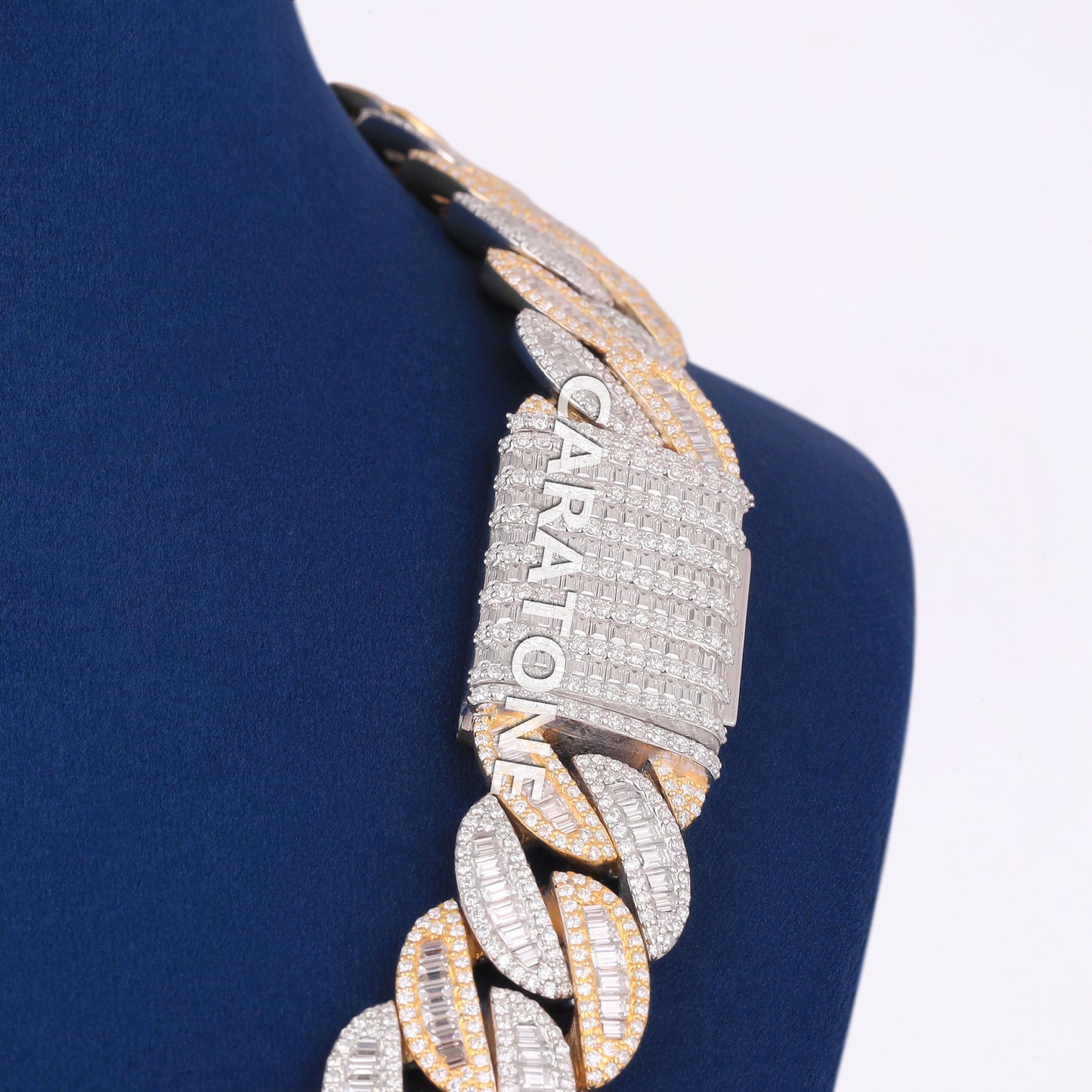 Custom Two Tone Silver Yellow Gold Miami Cuban Link Chain 22 inch 20mm Round Baguette VVS Custom Chain Mens Diamond Cuban Necklaces