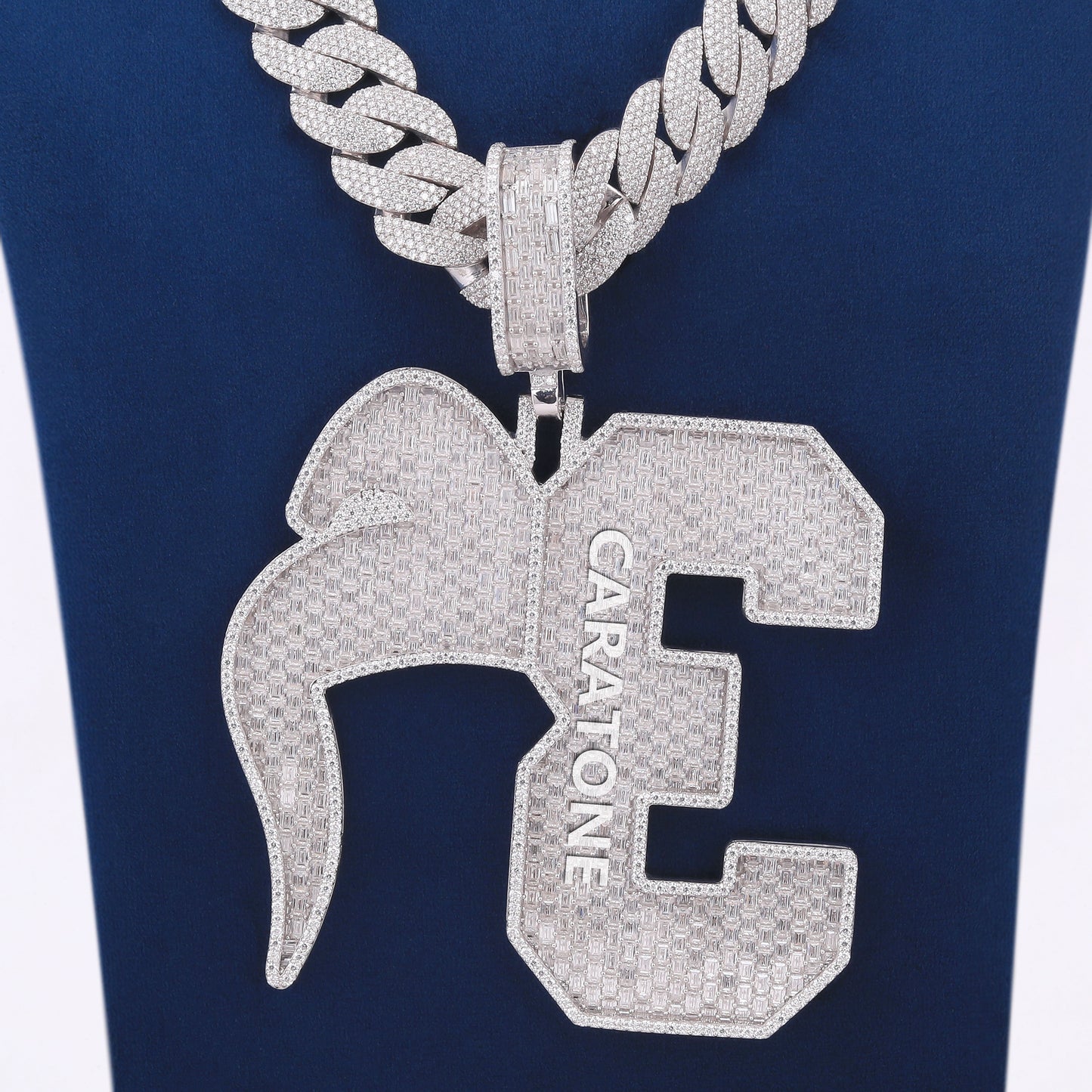 925 Silver Iced Out Custom Baguette Letter Pendant with Cuban Link Chain in Fully Icy Rapper Chain Pendants Necklace
