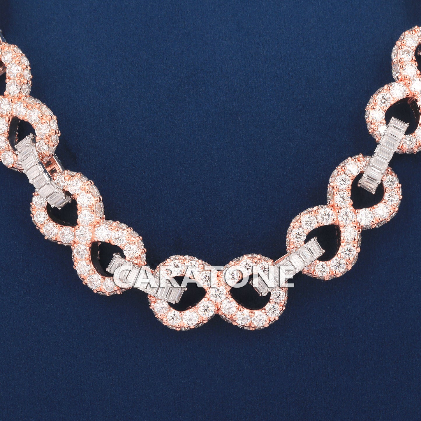 Two Tone Iced Out Designer Infinity Link Chain in Rose Gold and White Finish for Men