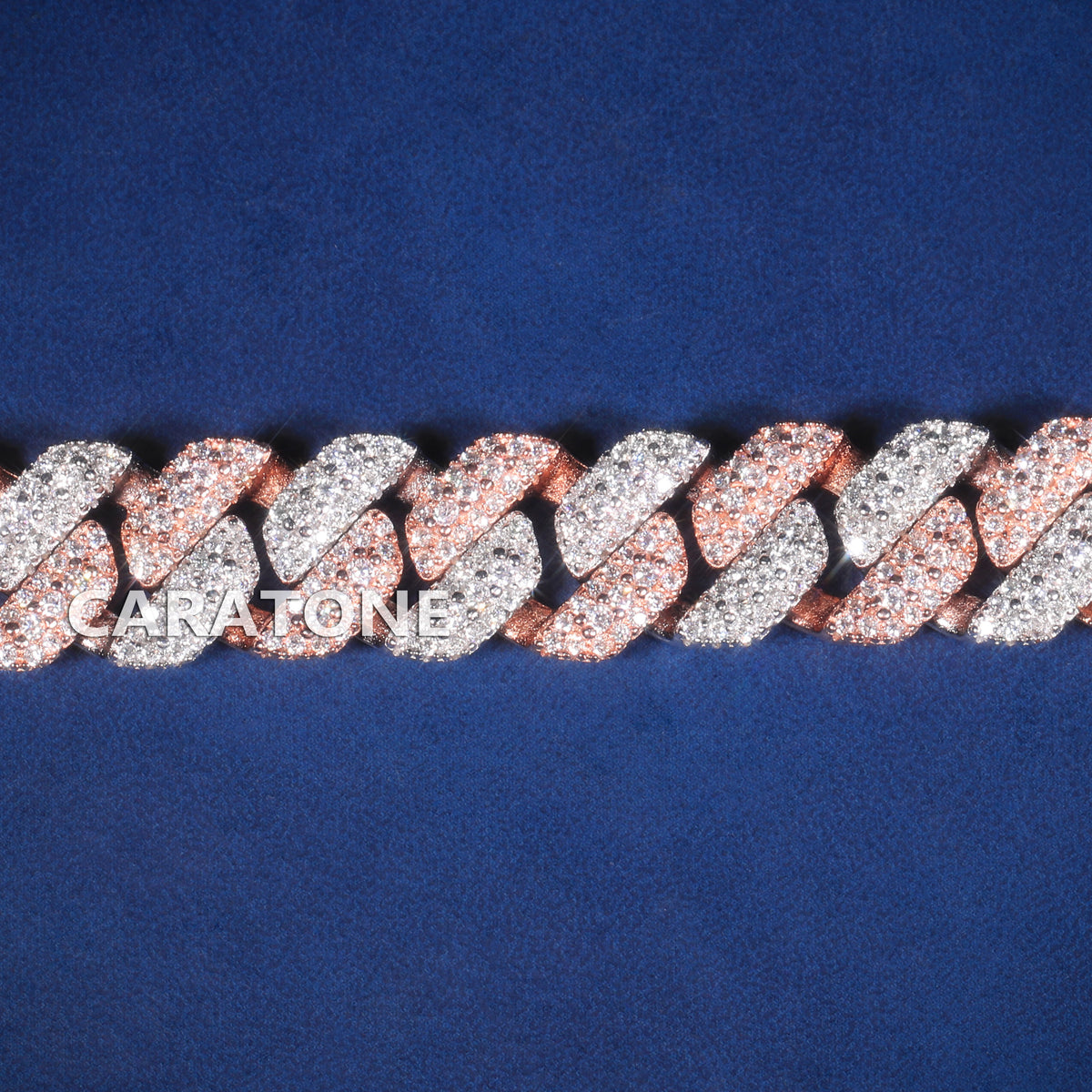 Two Tone Rose Gold & White Gold Fully Iced Out Diamond Cuban Link Bracelet with Pavé Box Clasp