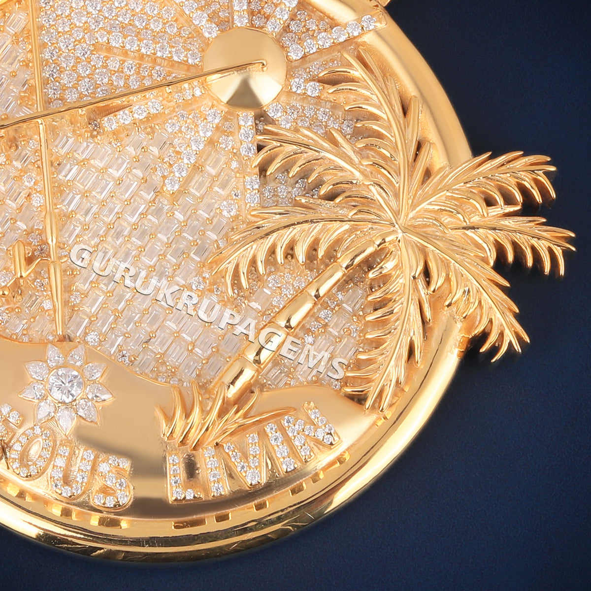 Custom Yellow Gold Beach Scene Hip Hop Pendant with Lab Grown Diamonds