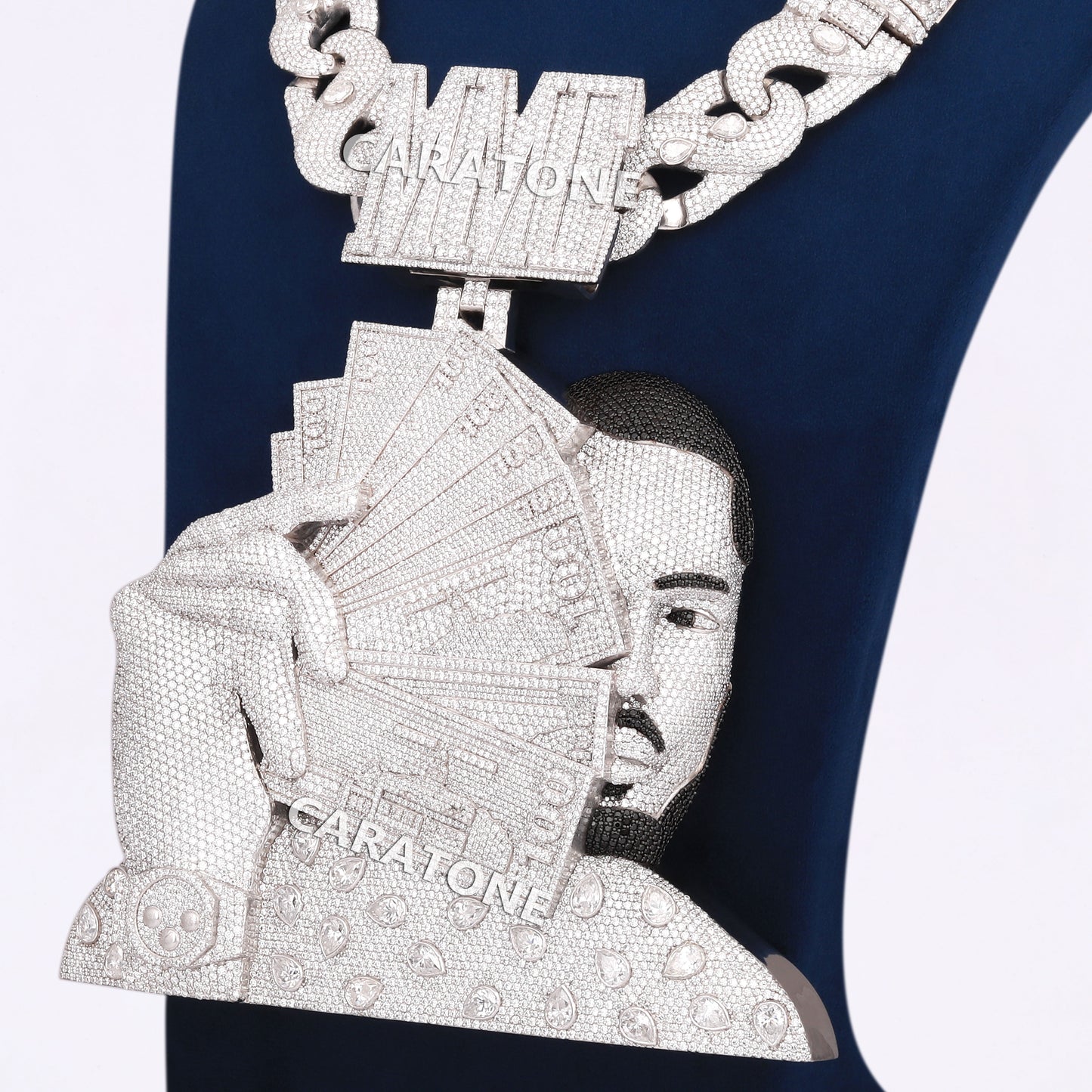 Custom Face Design Pendant With Infinity Chain In 925 Sterling Silver With Lab Diamond