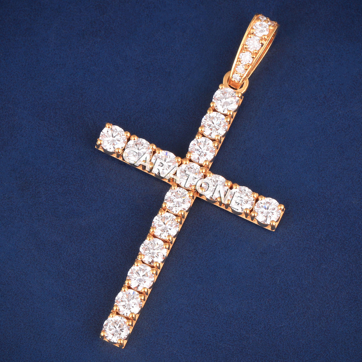 Custom Iced Out Cross Pendant with Round Lab Grown Diamonds in Yellow Gold Finish