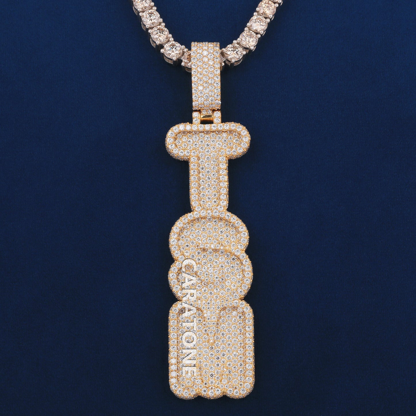 Tennis Necklace With Full Iced Letter Pendant in 14KT Gold With Lab Diamond