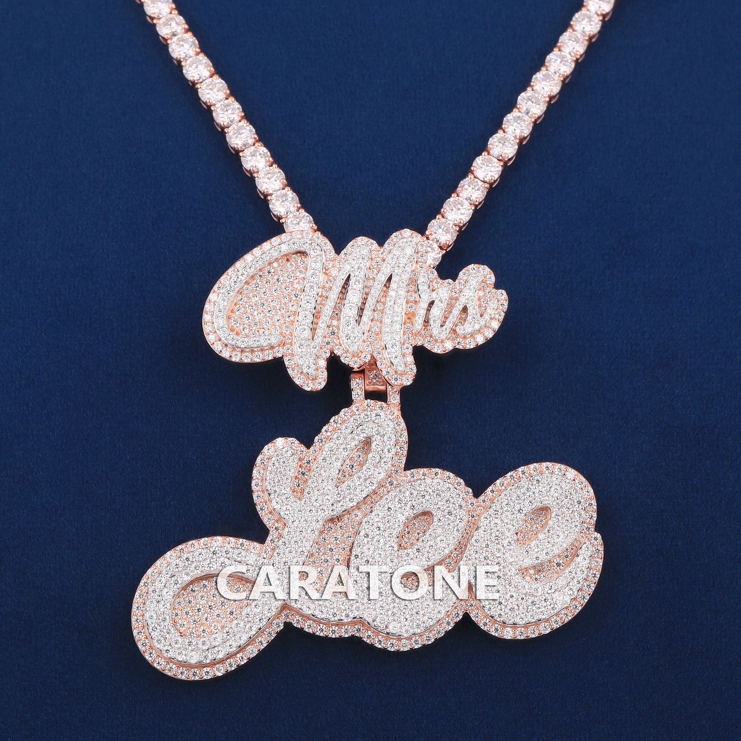 Customized Two Tone Mens Rose Gold Necklace in Diamond Personalized Letter Pendant with Tennis Chain for Rapper Latest Chain Pendant Design Necklace