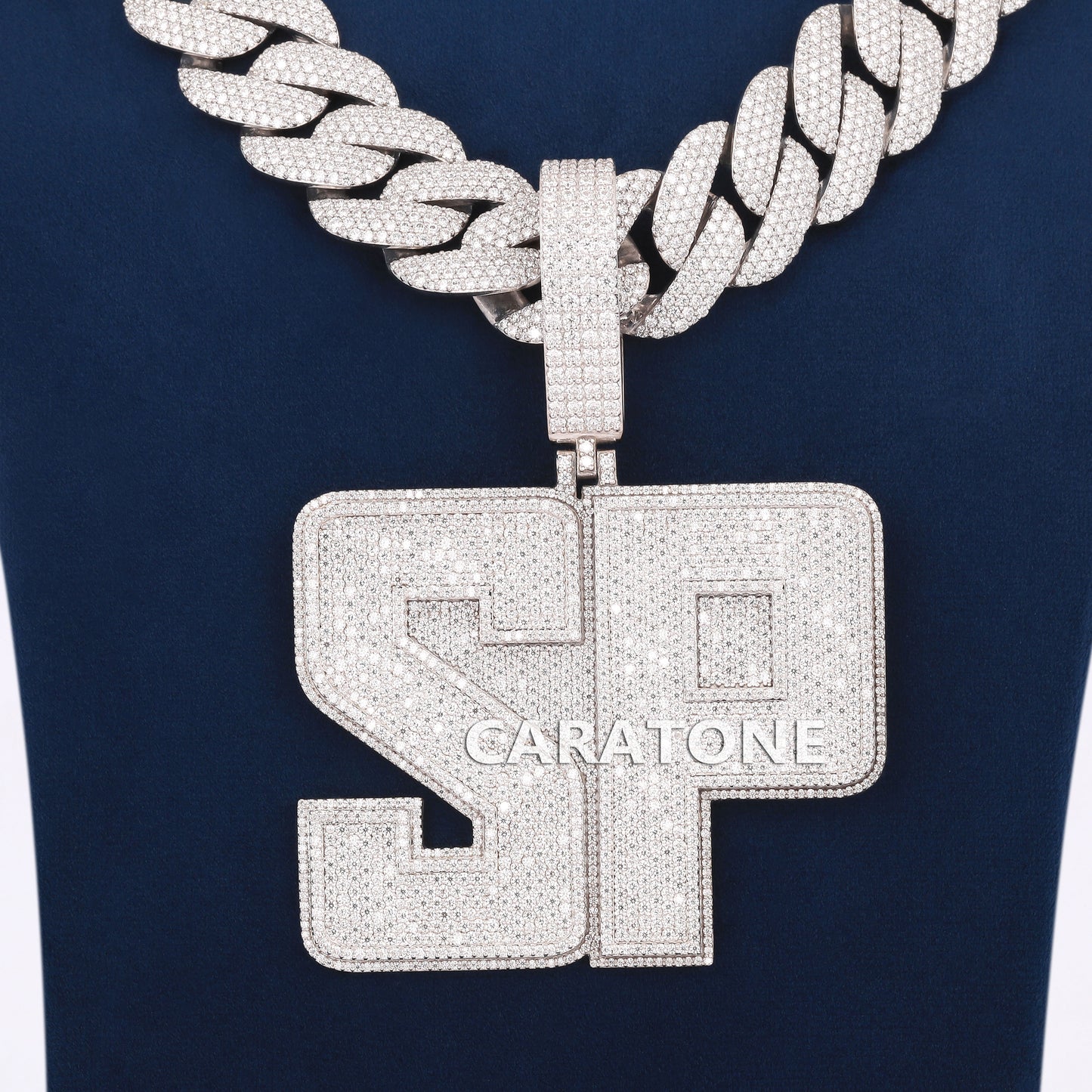 Custom Big Letter Pendant With Chain In 925 Sterling Silver With Lab Diamond