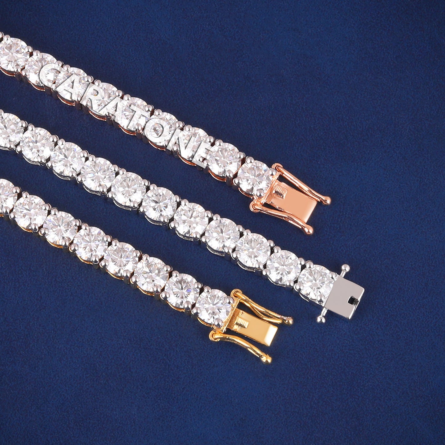 8 inch 5mm Silver Yellow Rose Gold Three Tone Iced Out Diamond Tennis Bracelets for Celebrity Unique Wear Custom Jewelry