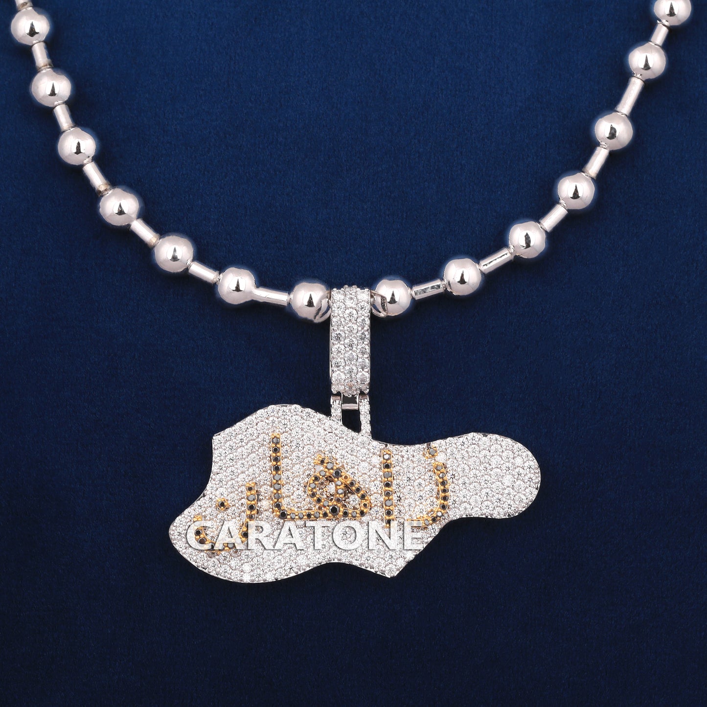 Full Iced Pendant With Ball Chain In 14 KT White Gold