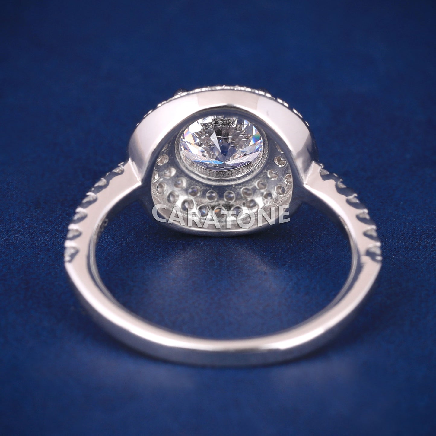 Iced Out Diamond Engagement Ring Double Halo Custom Round silver ring