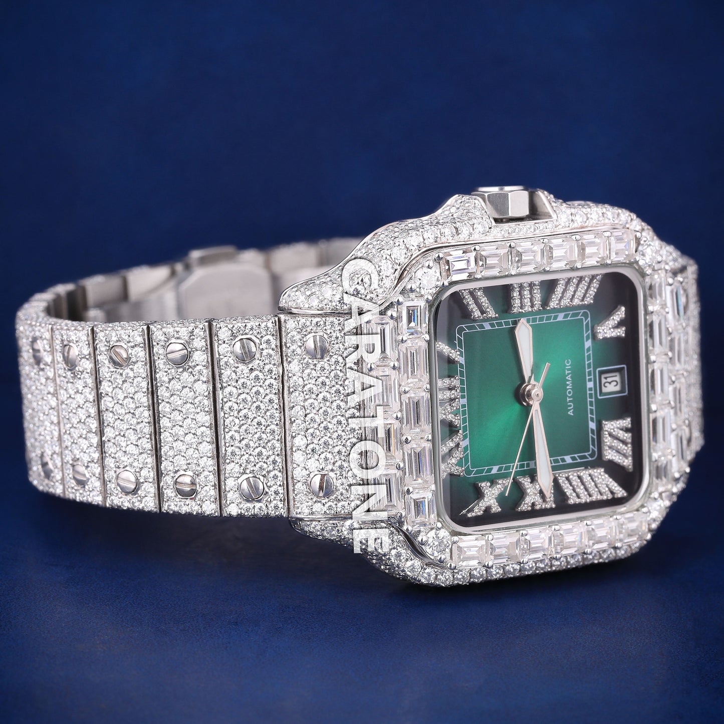 Hip hop full iced out without dial branded watch with green dial and diamond tester passed