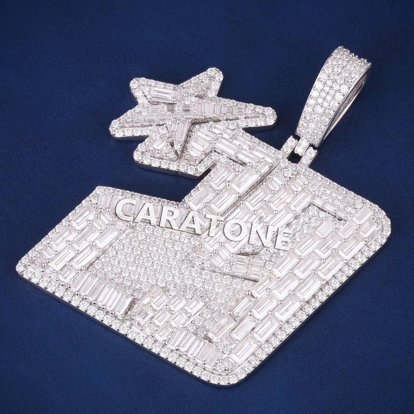 Luxury Big Custom Baguette & Round Cut Diamond 29 with Star Pendant for Mens 925 Sterling Silver Pendants