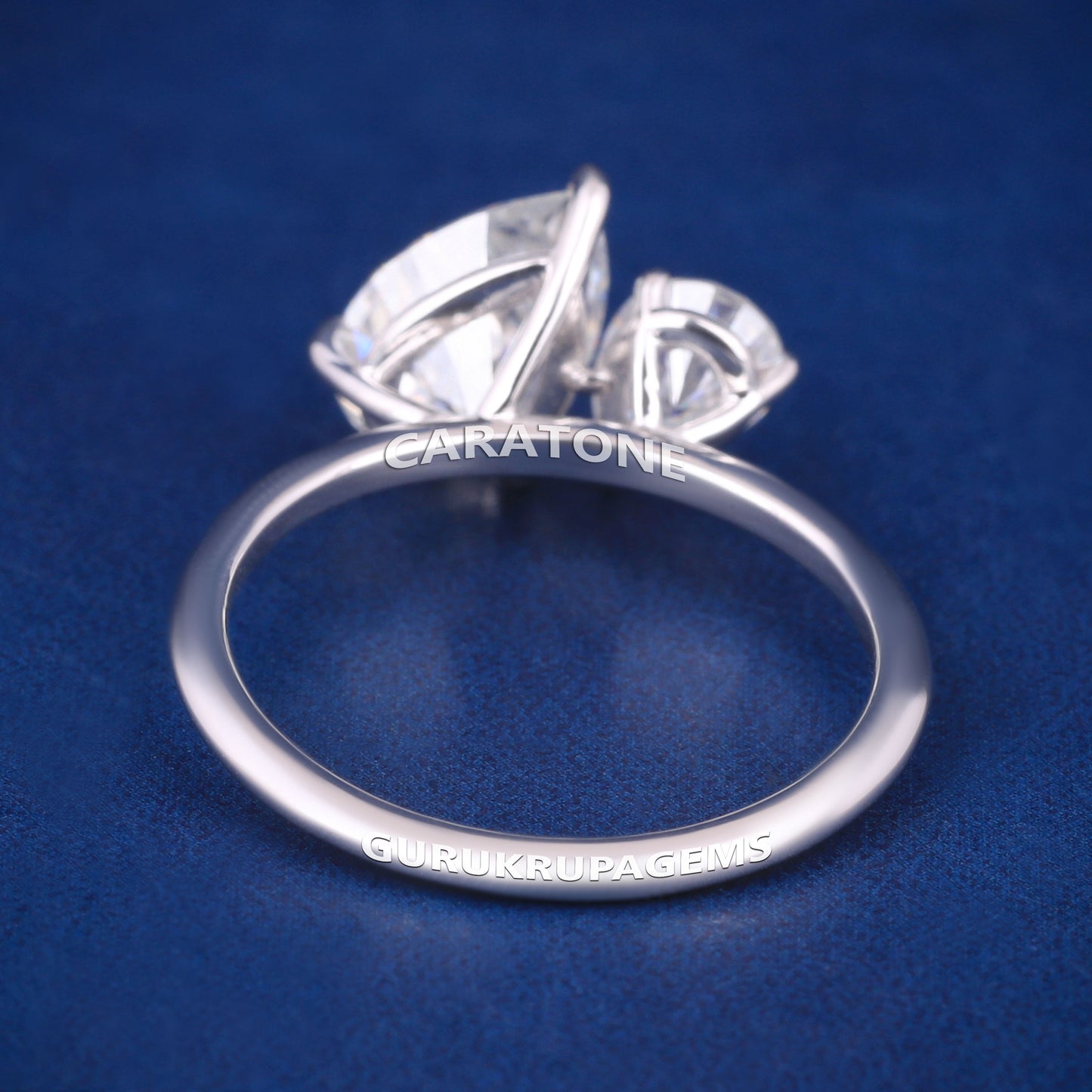 Pear shaped diamond silver engagement ring for women