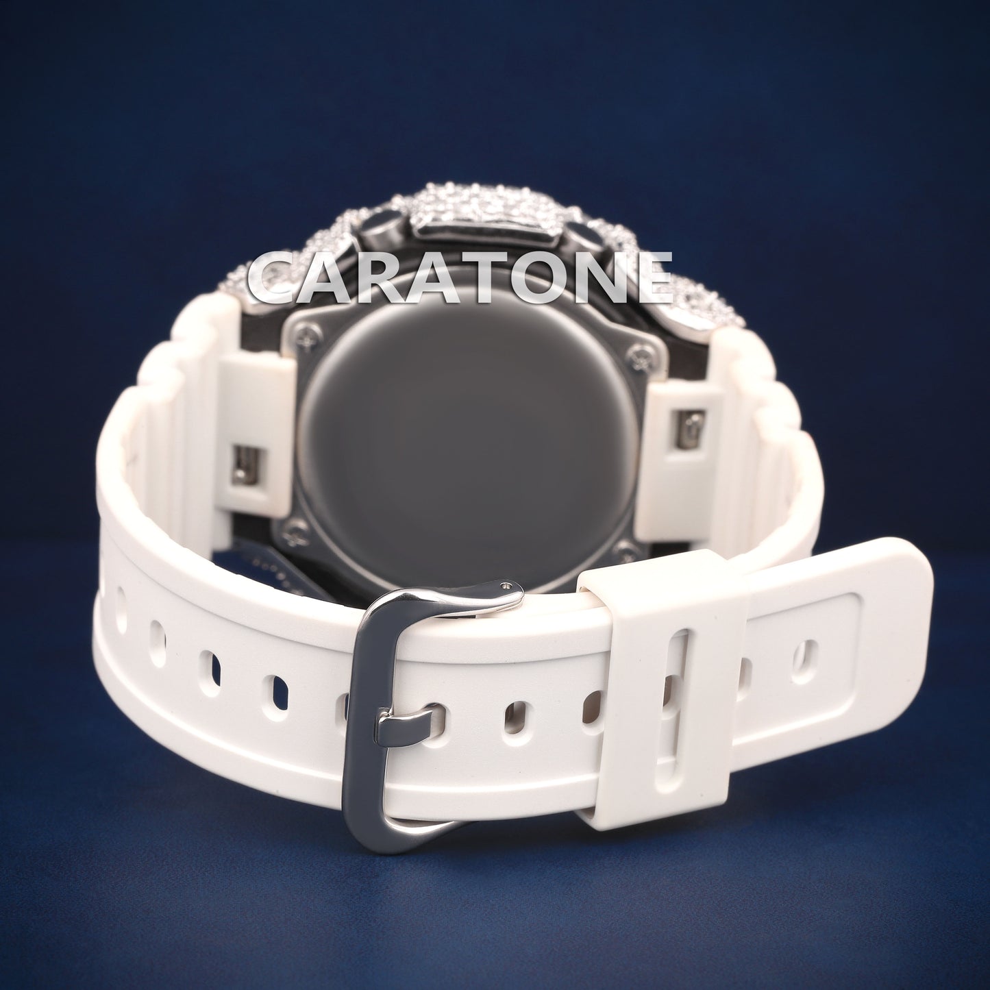 Half iced out without dial Hip hop branded watch with beige Band with D VVS Clarity (Copy)