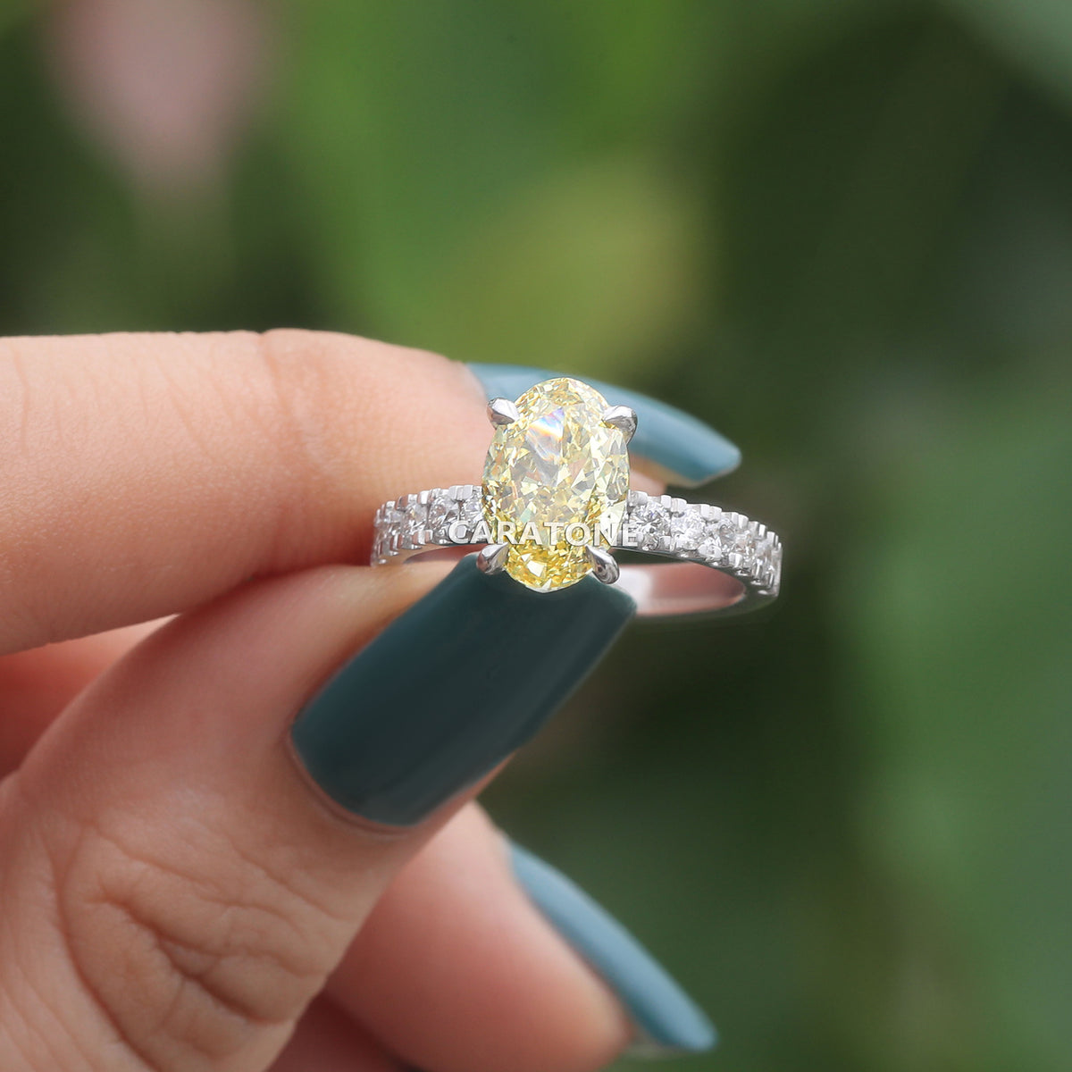 Classic Yellow Diamond Bridal Ring with White Gold Pavé Setting