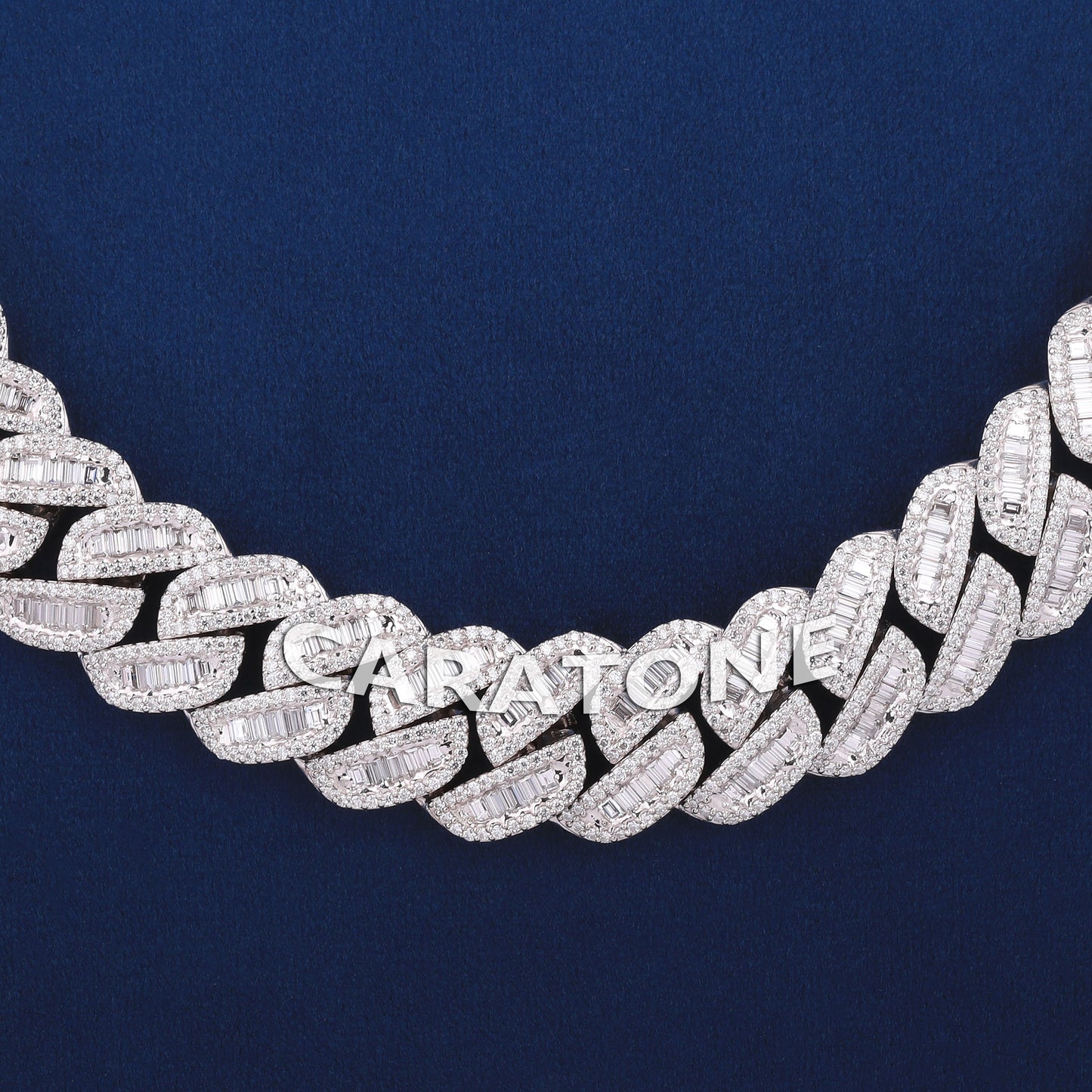 22 inch 16mm Iced Out Halo Cuban Link Custom Chain with Round Baguette Cut Heavy Luxury Necklace