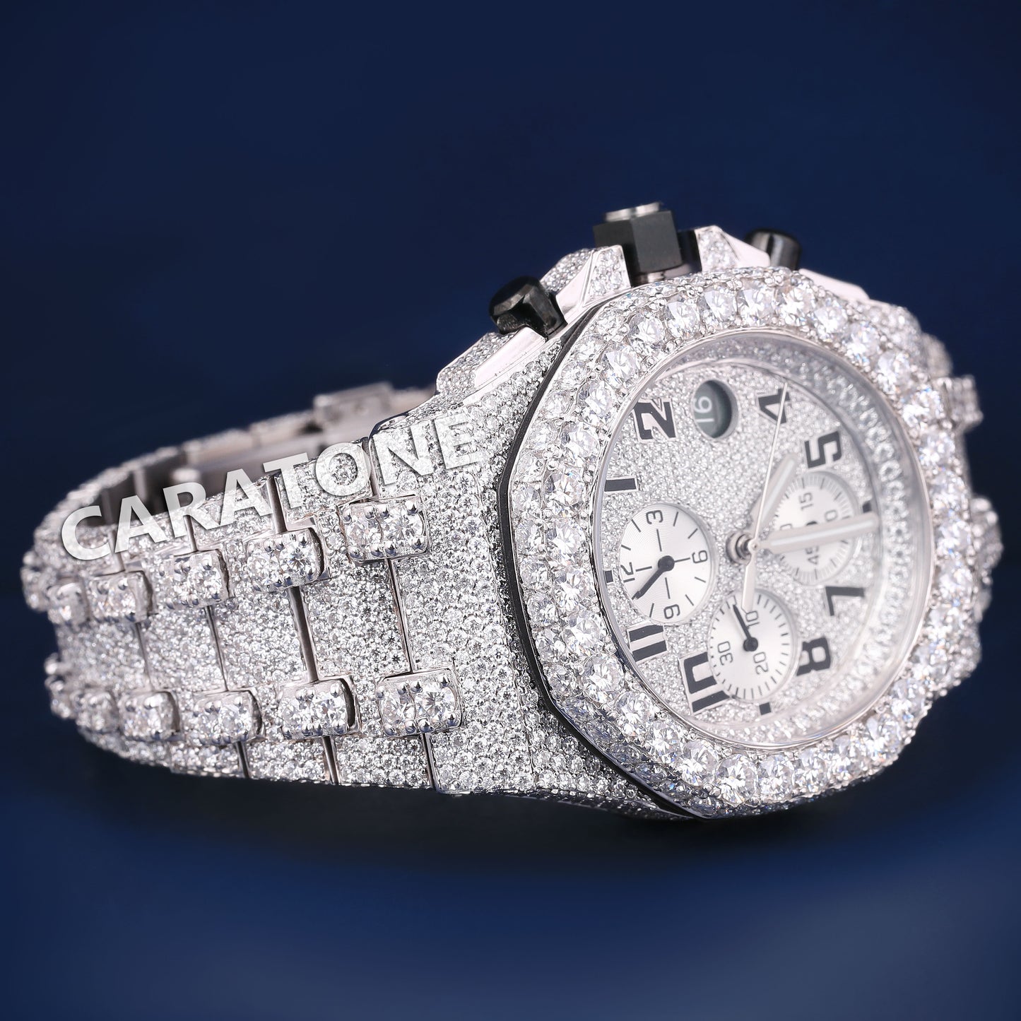 42mm Mens Iced Out Watch Real Diamonds Watch Royal Oak Kinds of Watches in Fully Silver Chronography Watch