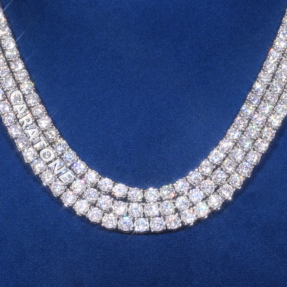 Luxury White Gold Plated Triple Row Tennis Chain with Round Cut Lab Grown Diamonds