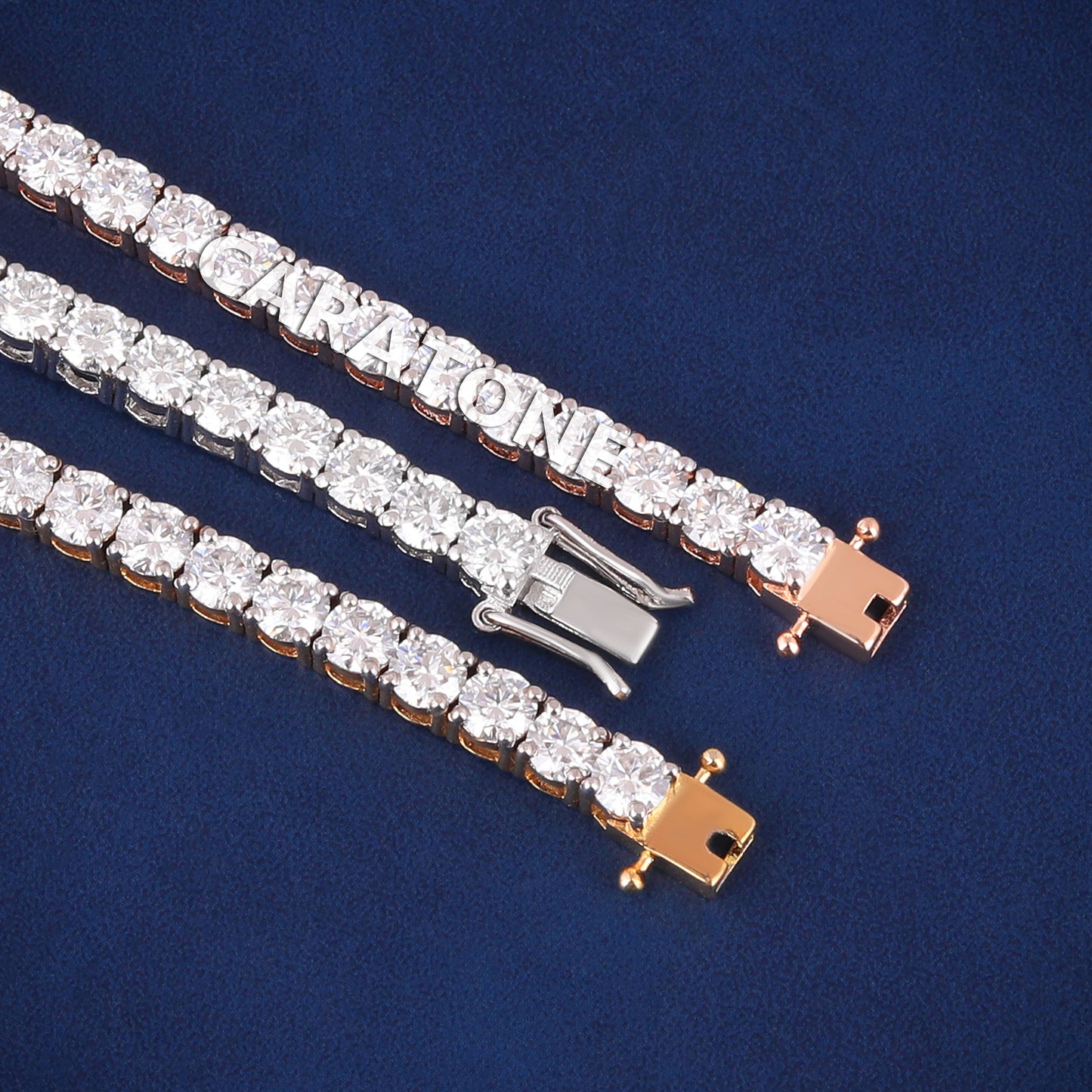 8 inch 4mm Custom 3 Tone Diamond Tennis Bracelets in Real Iced Out Diamond Tennis Bracelet Unisex
