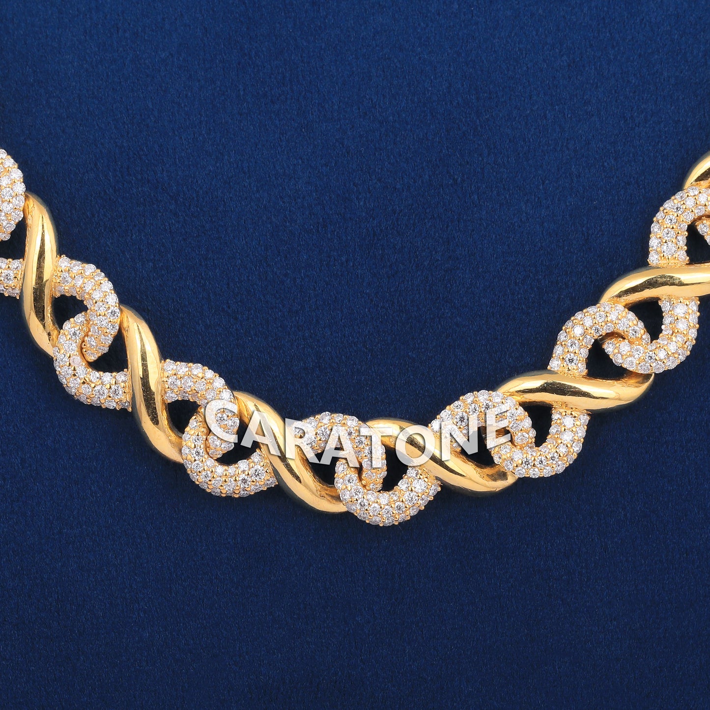 22 inch 10mm Yellow Gold Plated Cuban Infinity Link Chain 14k Gold Full Iced Out Necklace for Unisex