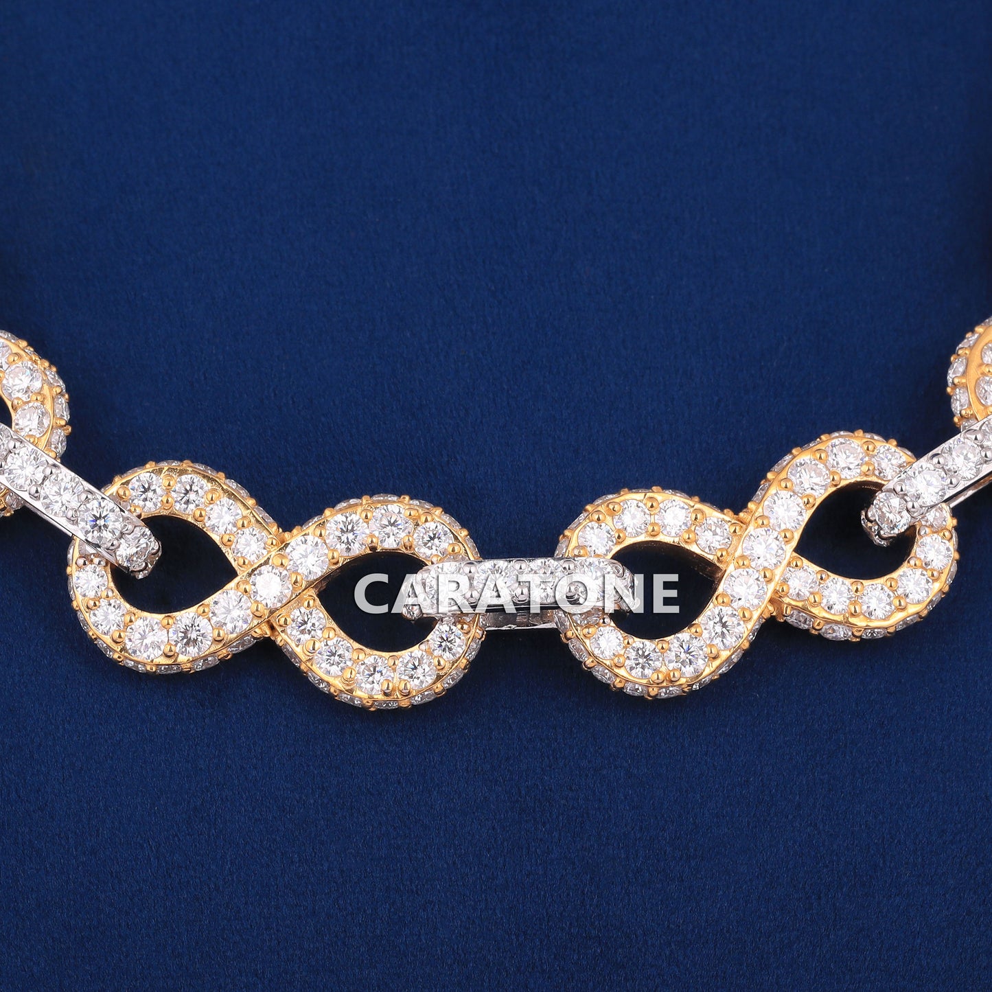 22 inch 18mm Big Round Diamond Iced Infinity Link Cuban Chain with Two Tone Silver & Yellow Gold Mens Custom Rappers Chains