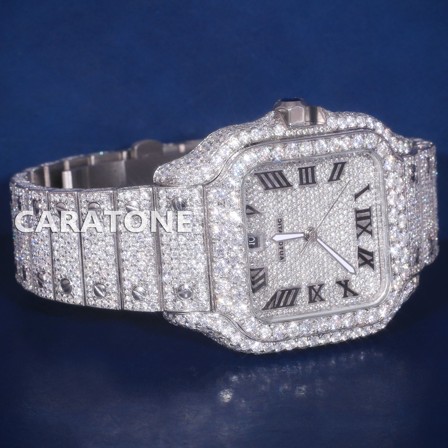 Mens Hip Hop Diamond Watches Roman Dial Fully Iced Out Diamond Silver Custom Watches for Ladies