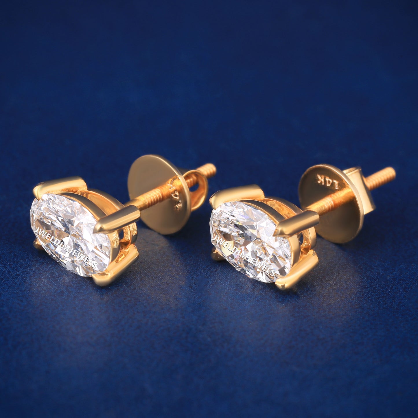 Oval Cut Lab Grown Diamond Stud Earring in Yellow Gold Iced Out Expensive Rapper Earrings