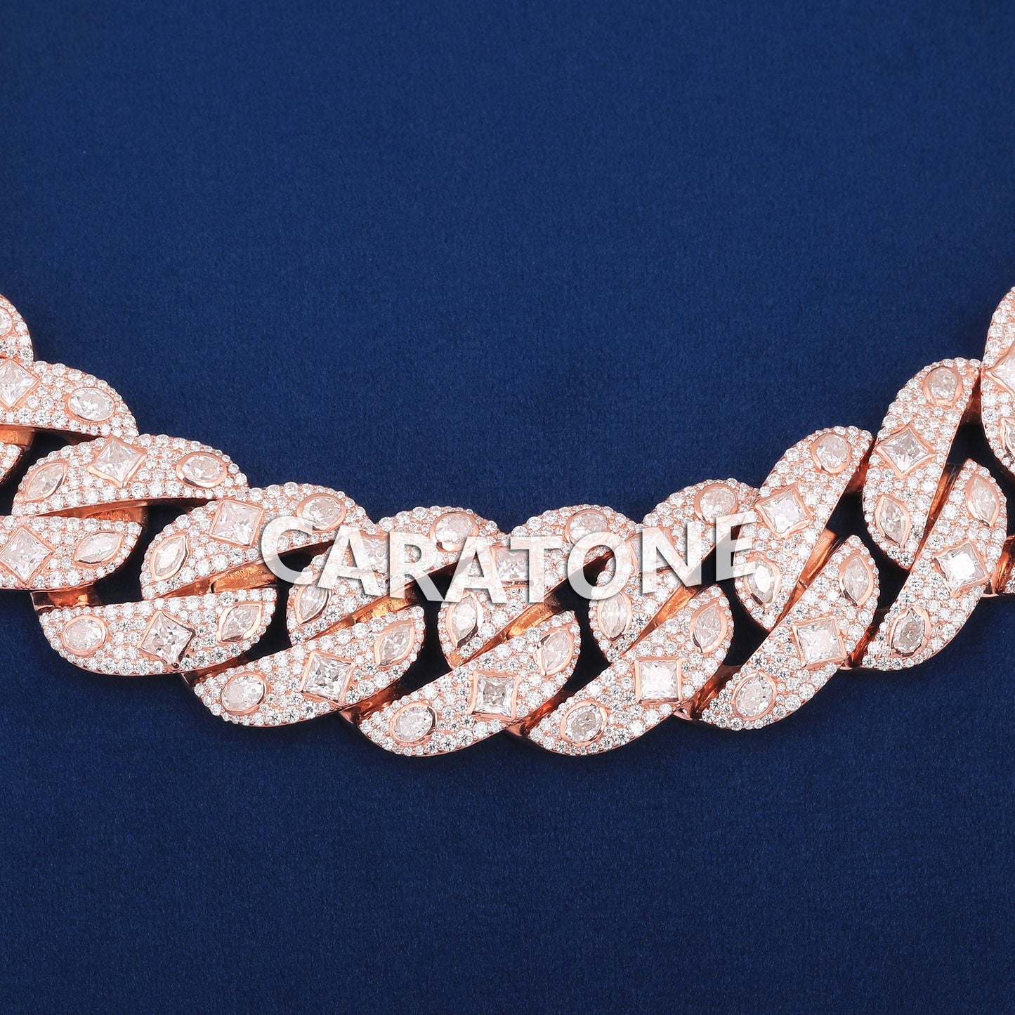 14k Mens Real Rose Gold Cuban Link Chain 22 inch 24mm with Round and Fancy cut multiple VVS Diamond Design Rappers Chains Custom Heavy Gold Cuban Necklace