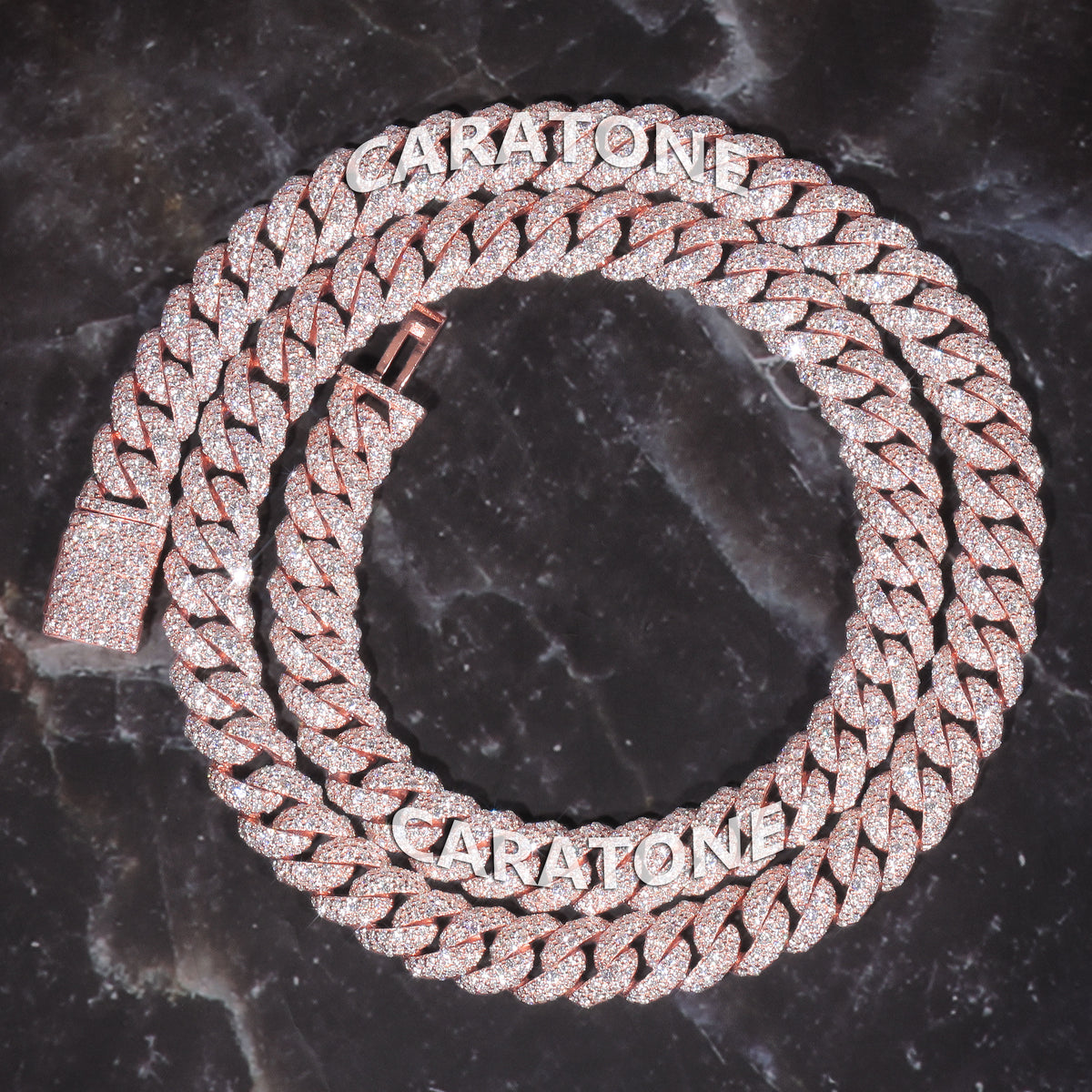 22 Inch 10 MM ustom Iced-Out Cuban Link Chain Rose Gold Finish Signature Letter Detailing