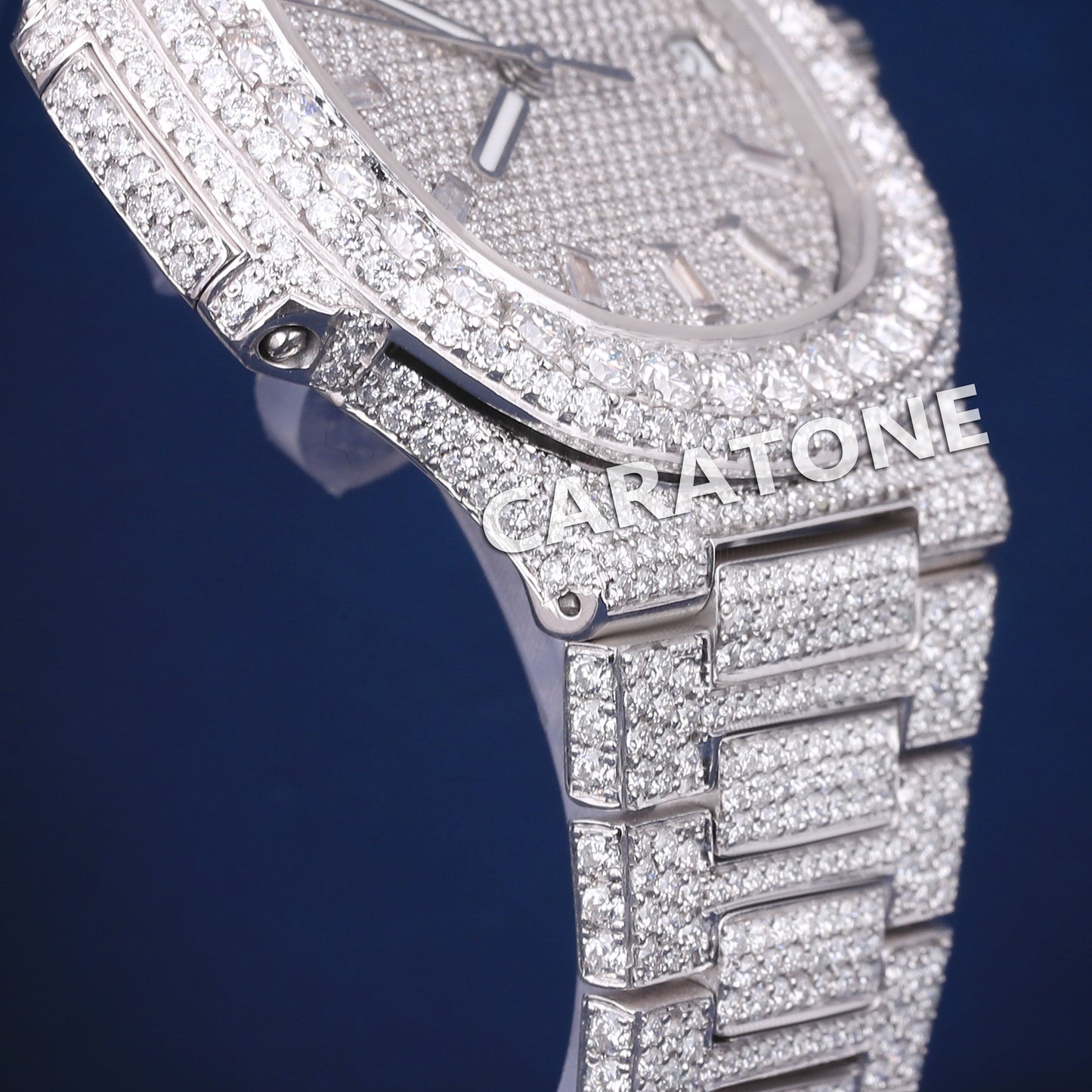 Custom Luxury Mens Watches Fully Iced Out Silver Baguette Dial VVS Clarity Trendy Watches