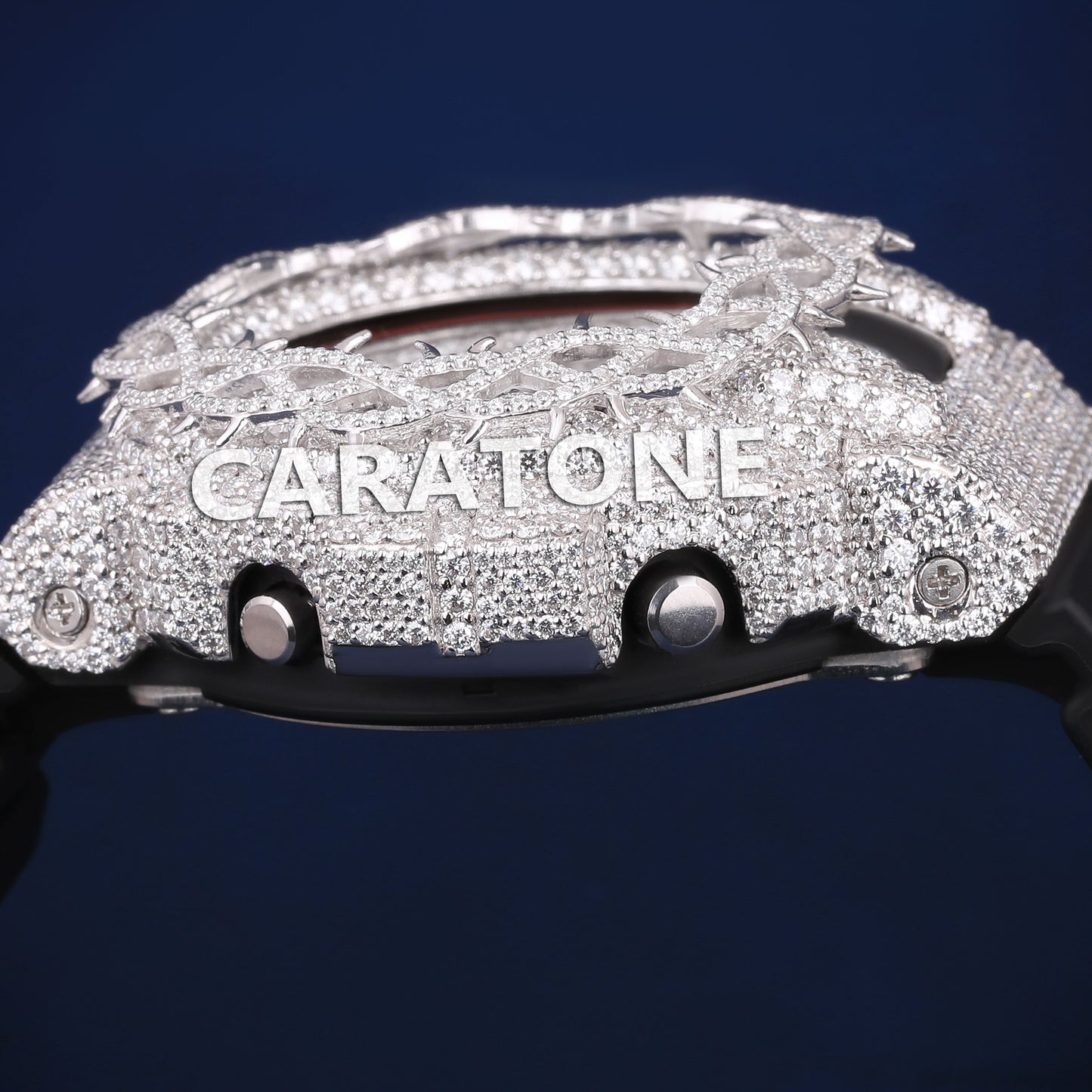 Custom Black Dial Diamond Thorn Bezel Silver Fully White Iced Out Watches Real Diamonds Trendy Watches for Unisex
