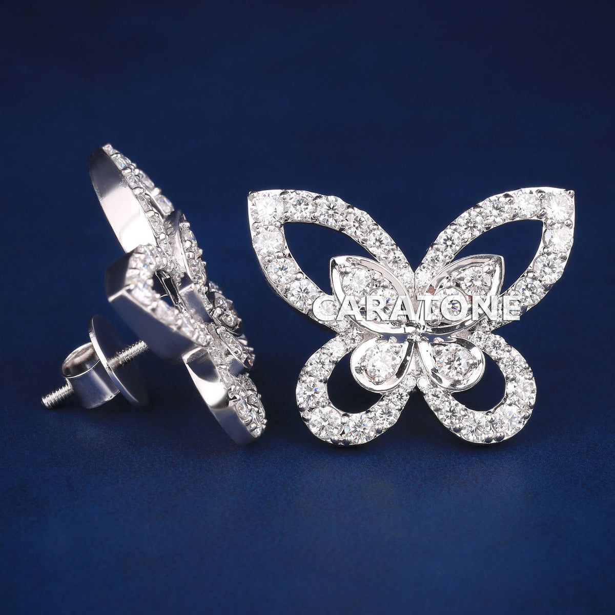 Custom  Butterfly Earrings with Round Brilliant Cut Diamonds