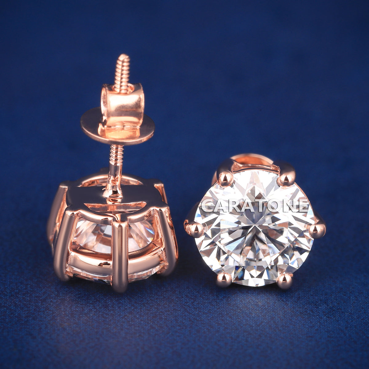 Elegant Rose Gold Solitaire Diamond Stud Earrings for  Women