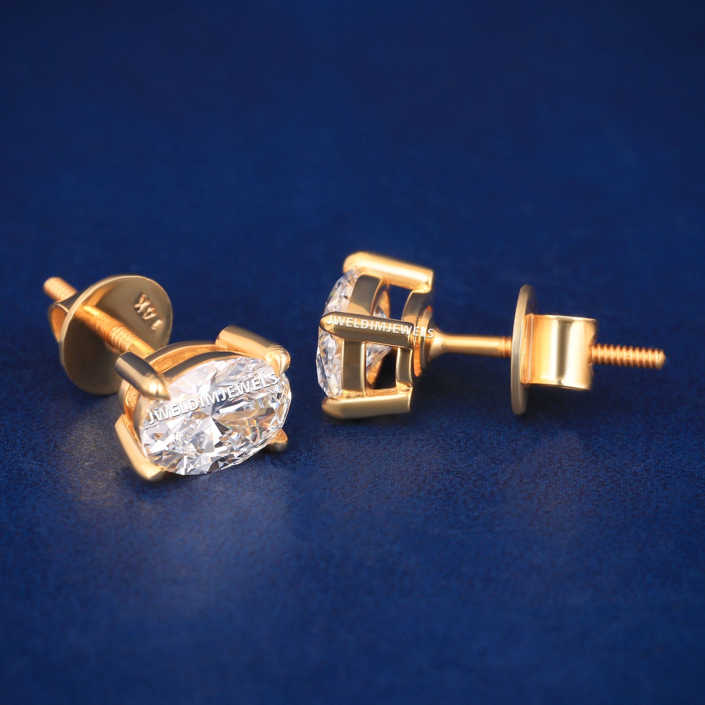 Oval Cut Lab Grown Diamond Stud Earring in Yellow Gold Iced Out Expensive Rapper Earrings