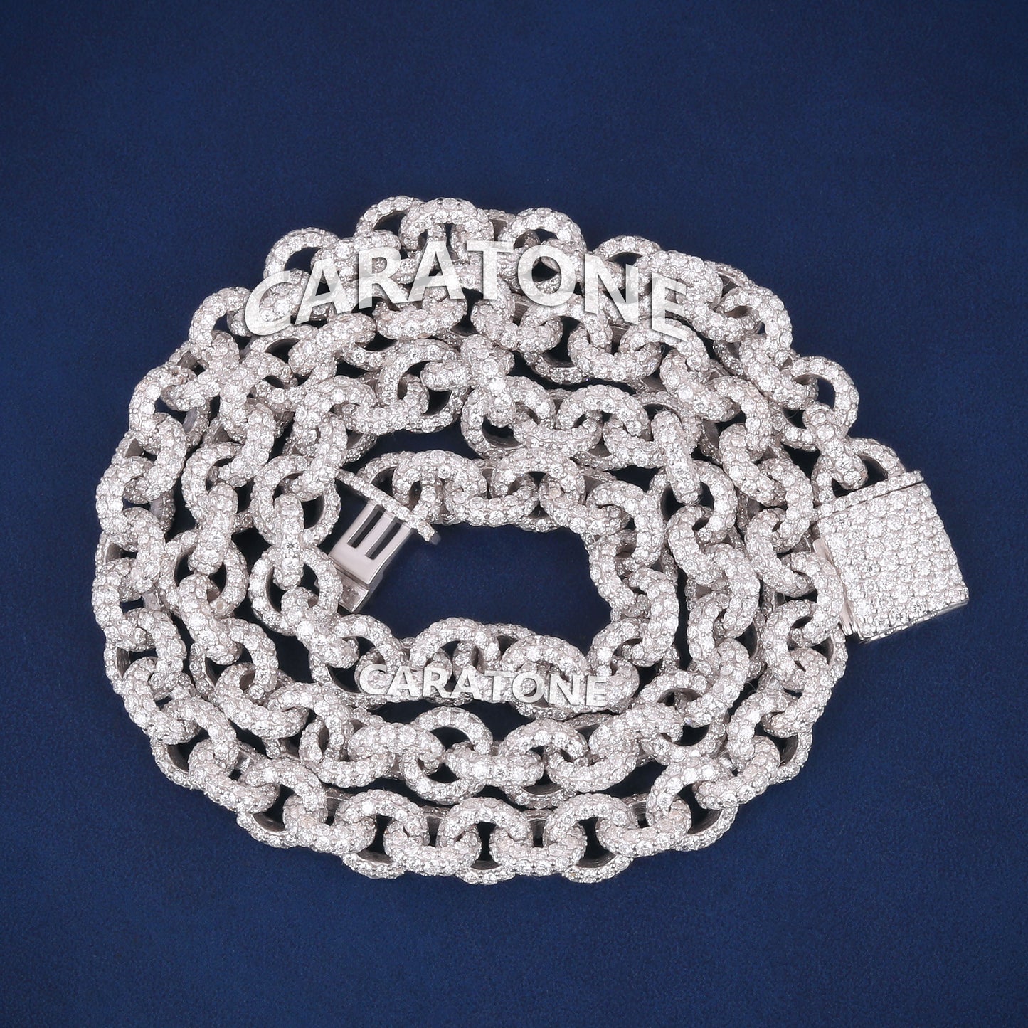 18 inch 8mm Iced Out Thick Rolo Link Chain Lab Diamond 925 Sterling Silver Hip Hop Rapper Custom Chains